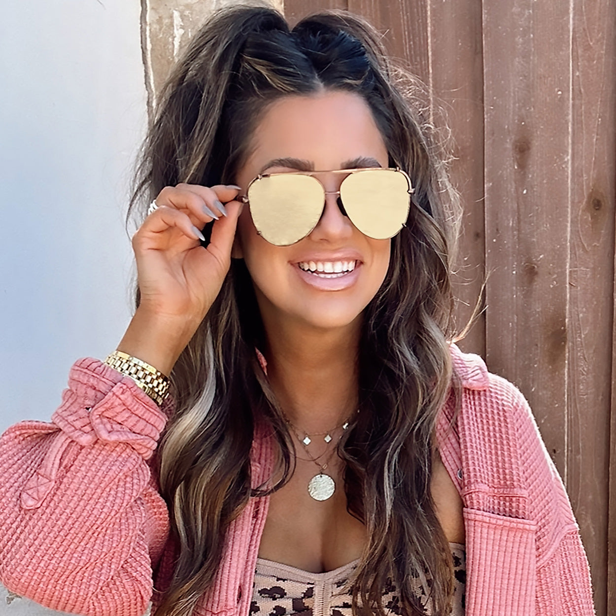 Cristina - Tangle Free - Mirrored Brown Aviator Sunglasses - Concordia Style Boutique