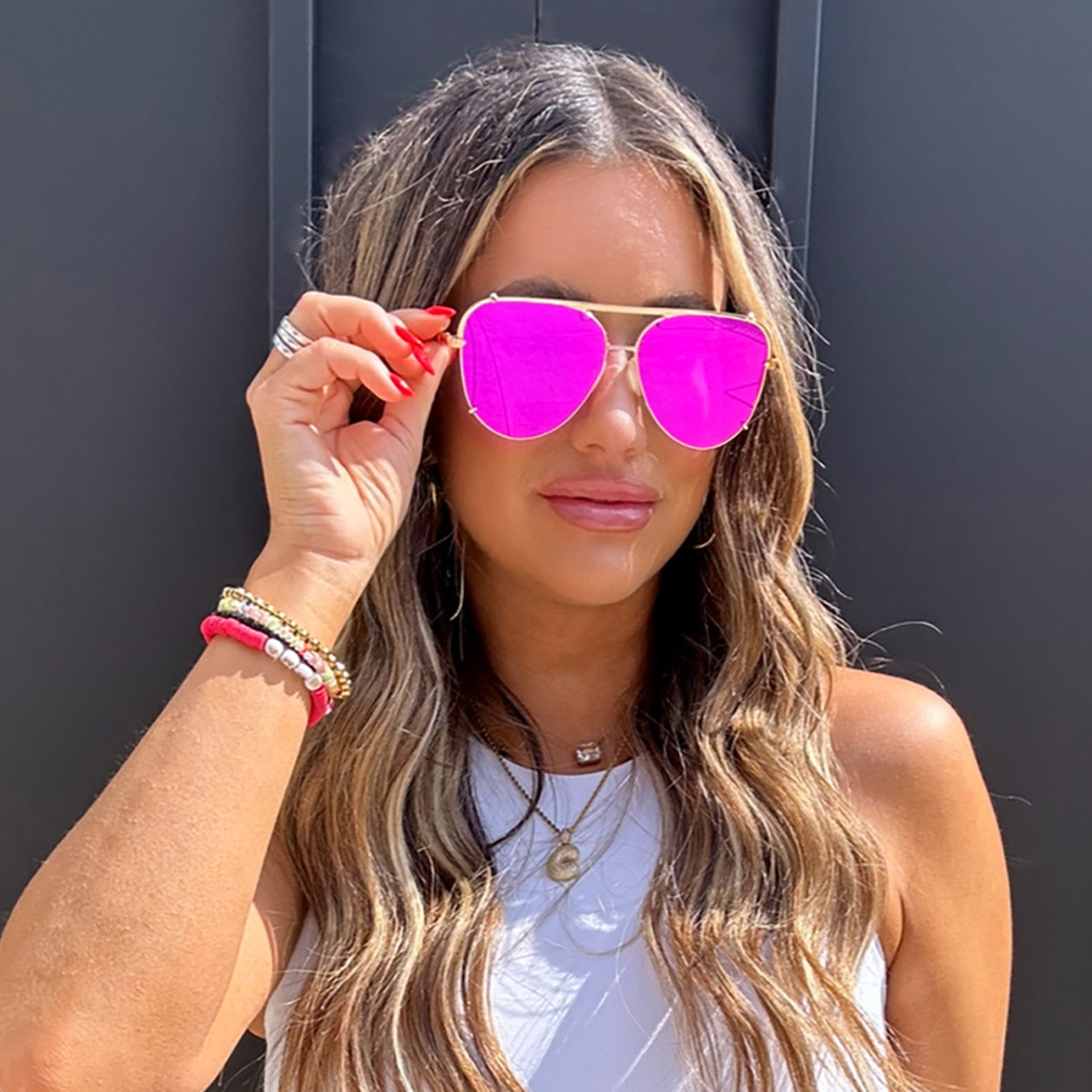 Cristina - Tangle Free - Mirrored Pink Aviator Sunglasses - Concordia Style Boutique