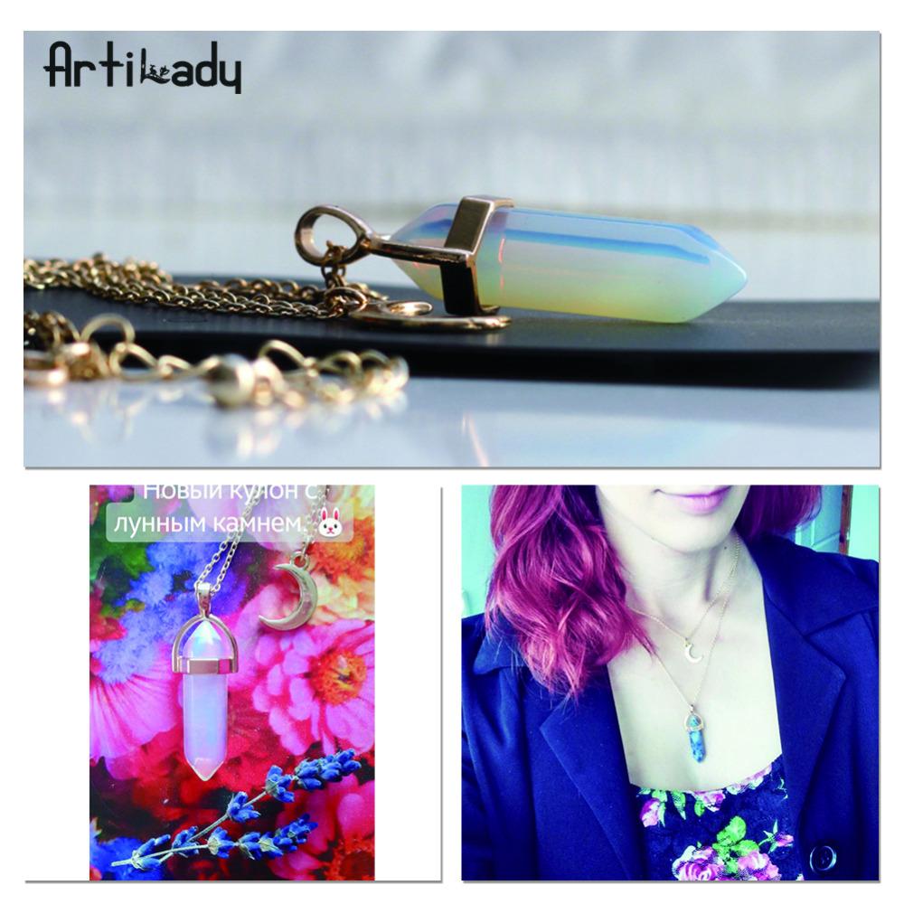 Artilady Natural Opal Stone Moon Choker Necklace – Elegant Crystal Pendant Jewelry - Concordia Style Boutique