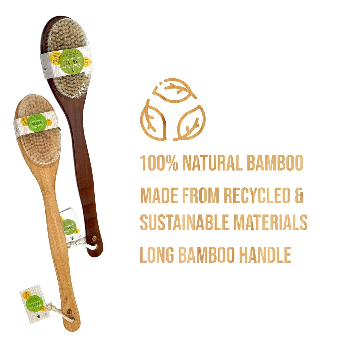 Pursonic Bath Body Brush With Long Bamboo Handle 4-Piece Family Pack (2 Natural Color and 2 Dark Wood) - Concordia Style Boutique