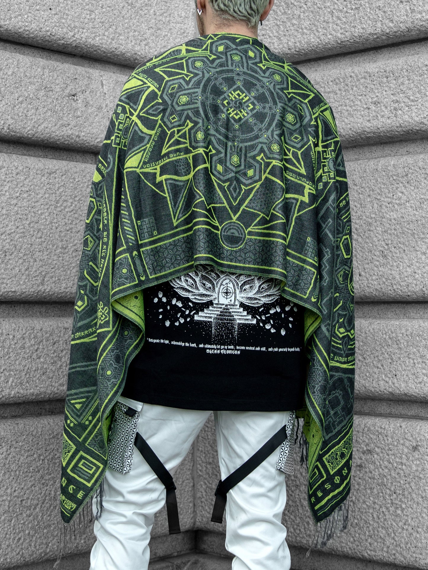 DHARMA V2 • Grey / Neon Yellow • UV REACTIVE • Festival Shawl/Scarf - Concordia Style Boutique