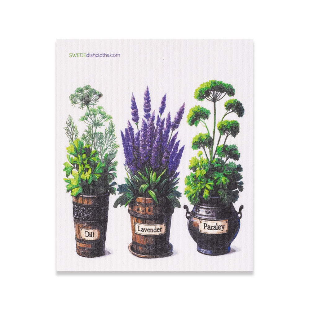 Eco-Friendly Swedish Dishcloths - Mixed Herbs Set of 3 (Paper Towel Replacements, One of Each Design) - Concordia Style Boutique