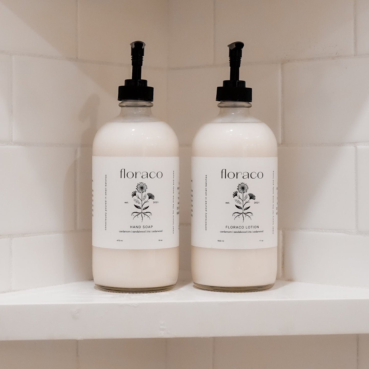 Floraco Hand + Body Lotion: Cedarwood, Sandalwood, Iris and Cardamom