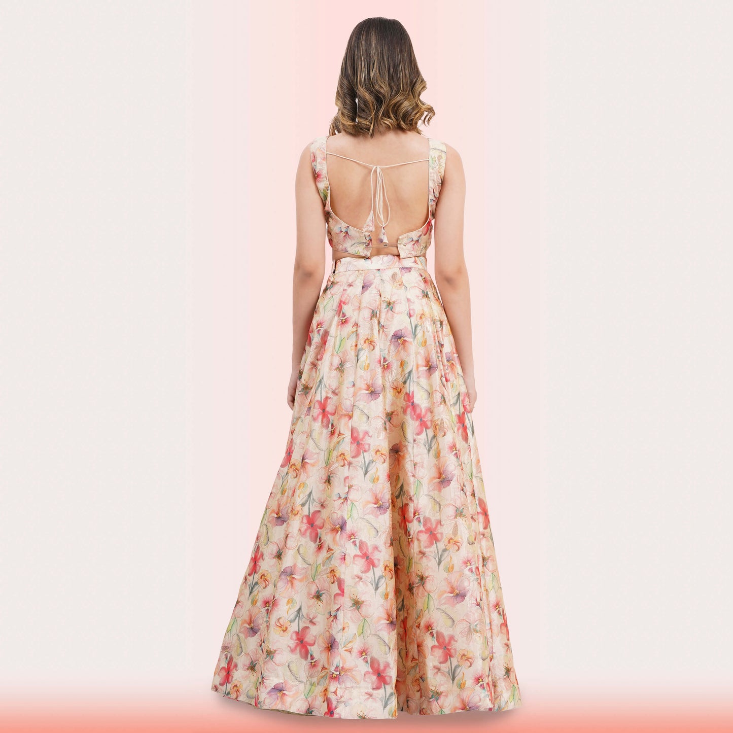 Custom-Designed Floral Lehenga Choli Set with Ruffled Dupatta