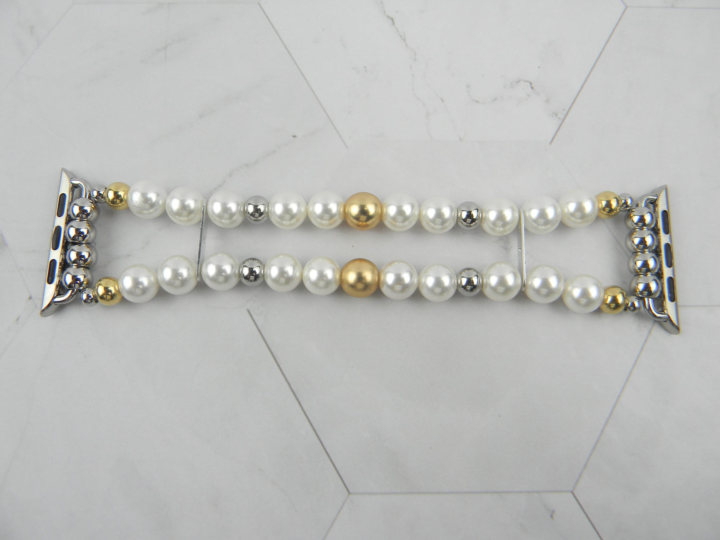 Off White and Gold Pearl Apple Watch Bracelet