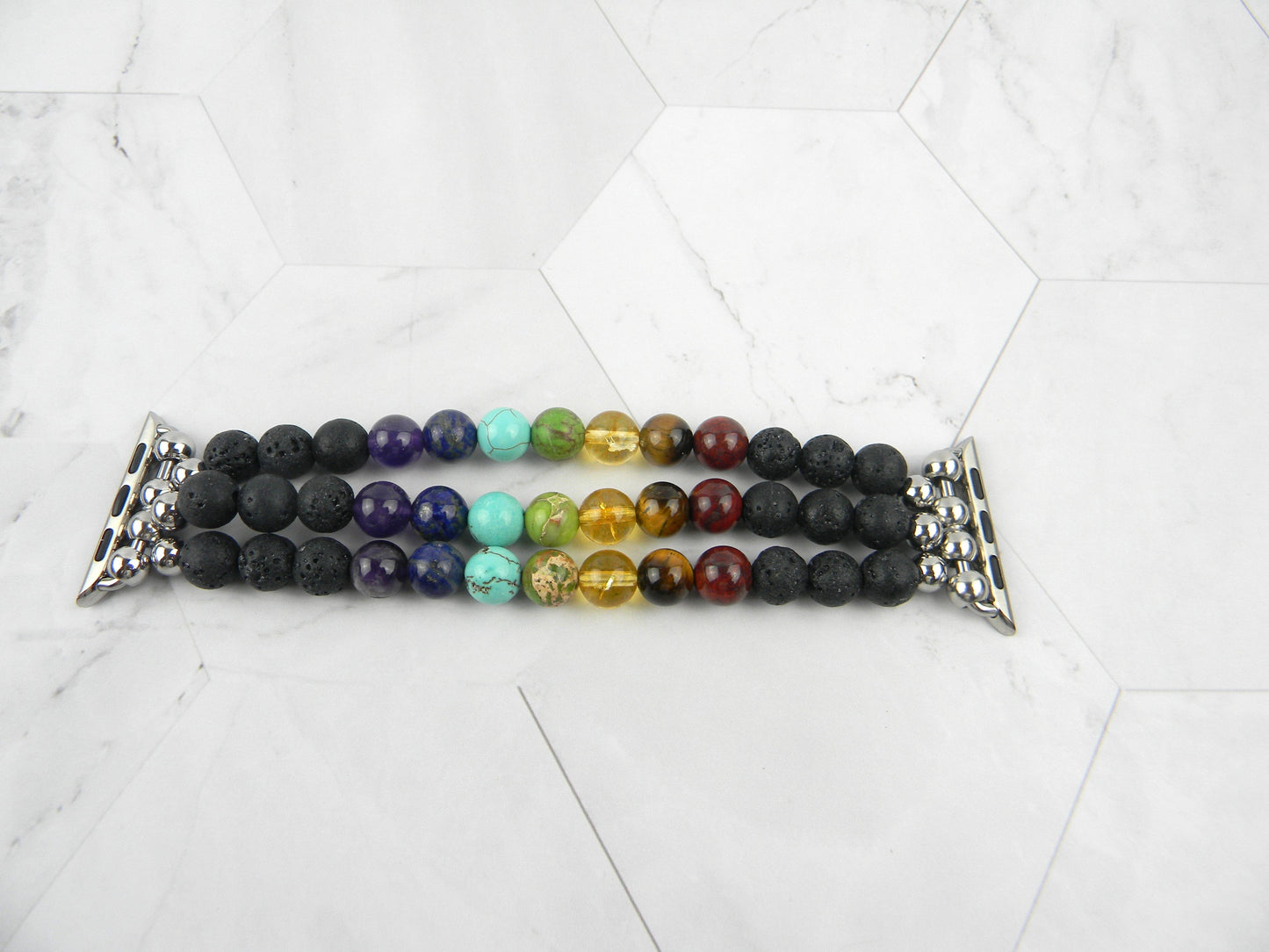 Chakra Energy Bracelet Watch Band for Apple Watch Three Strand Yoga & Meditation Mala Stones