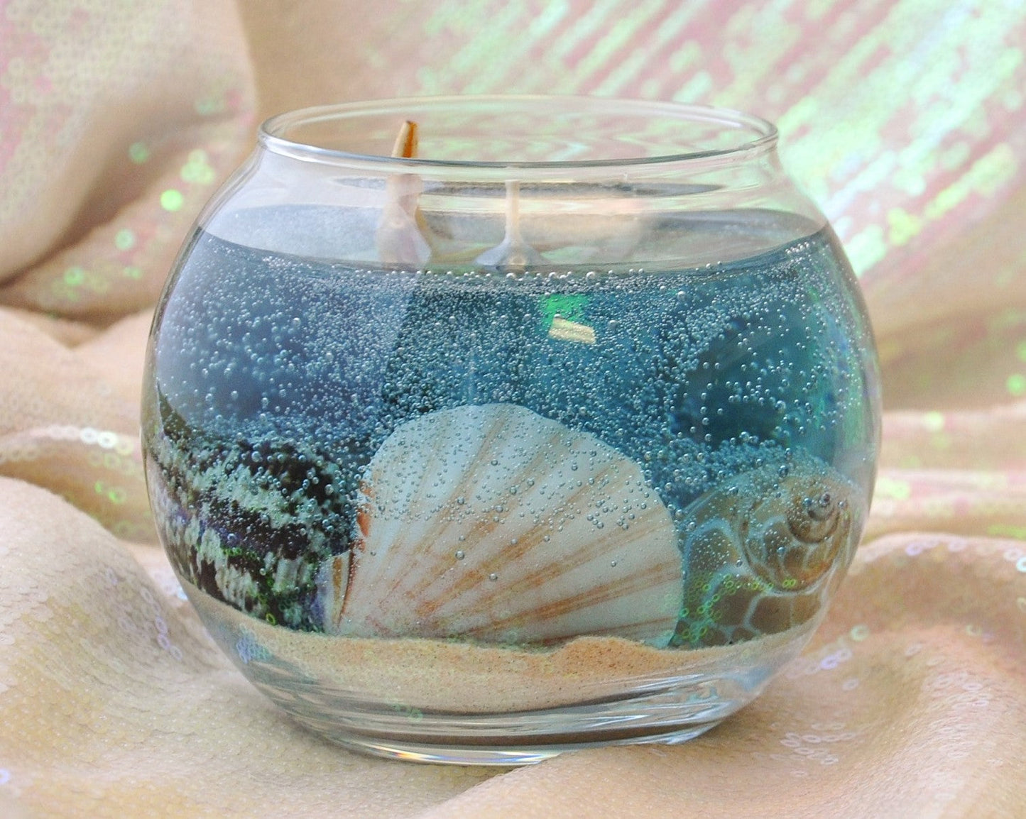 Seascape Gel Candle - Scented - Real Sand & Shells - 14 oz Round