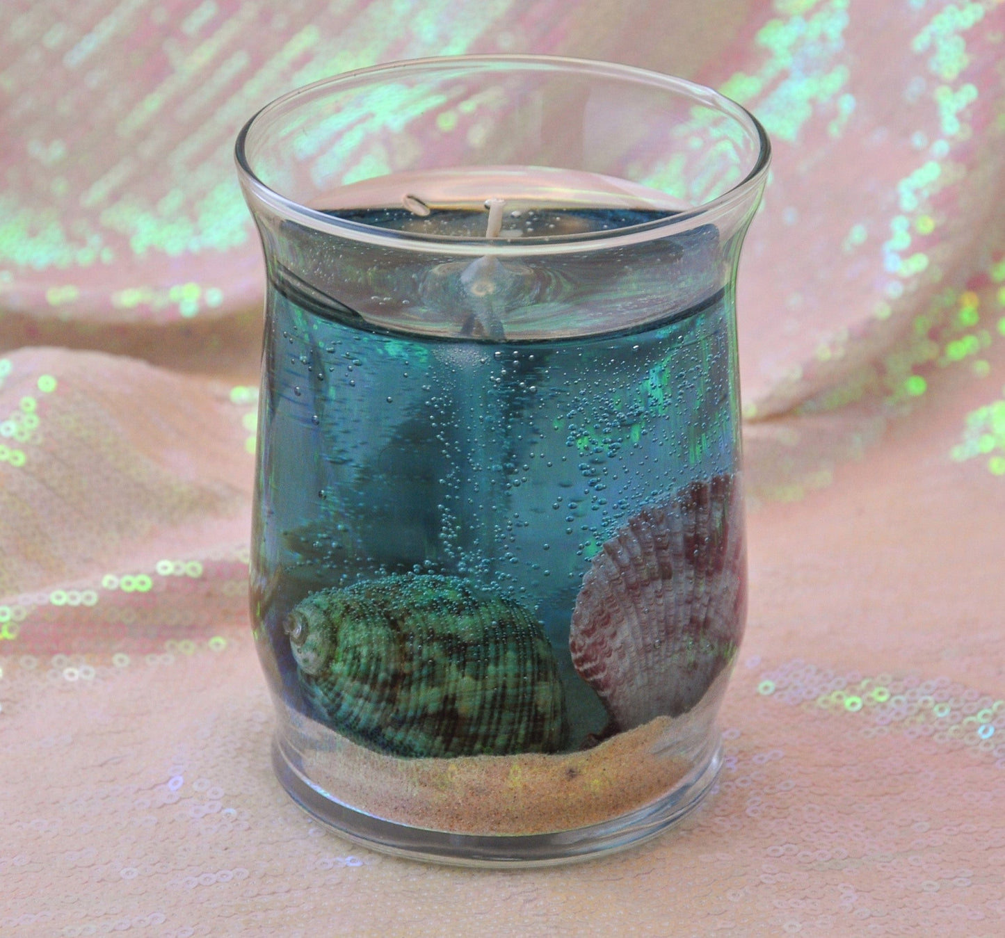 Seascape Gel Candle - Scented - Real Sand & Shells - 10 oz Hurricane Jar