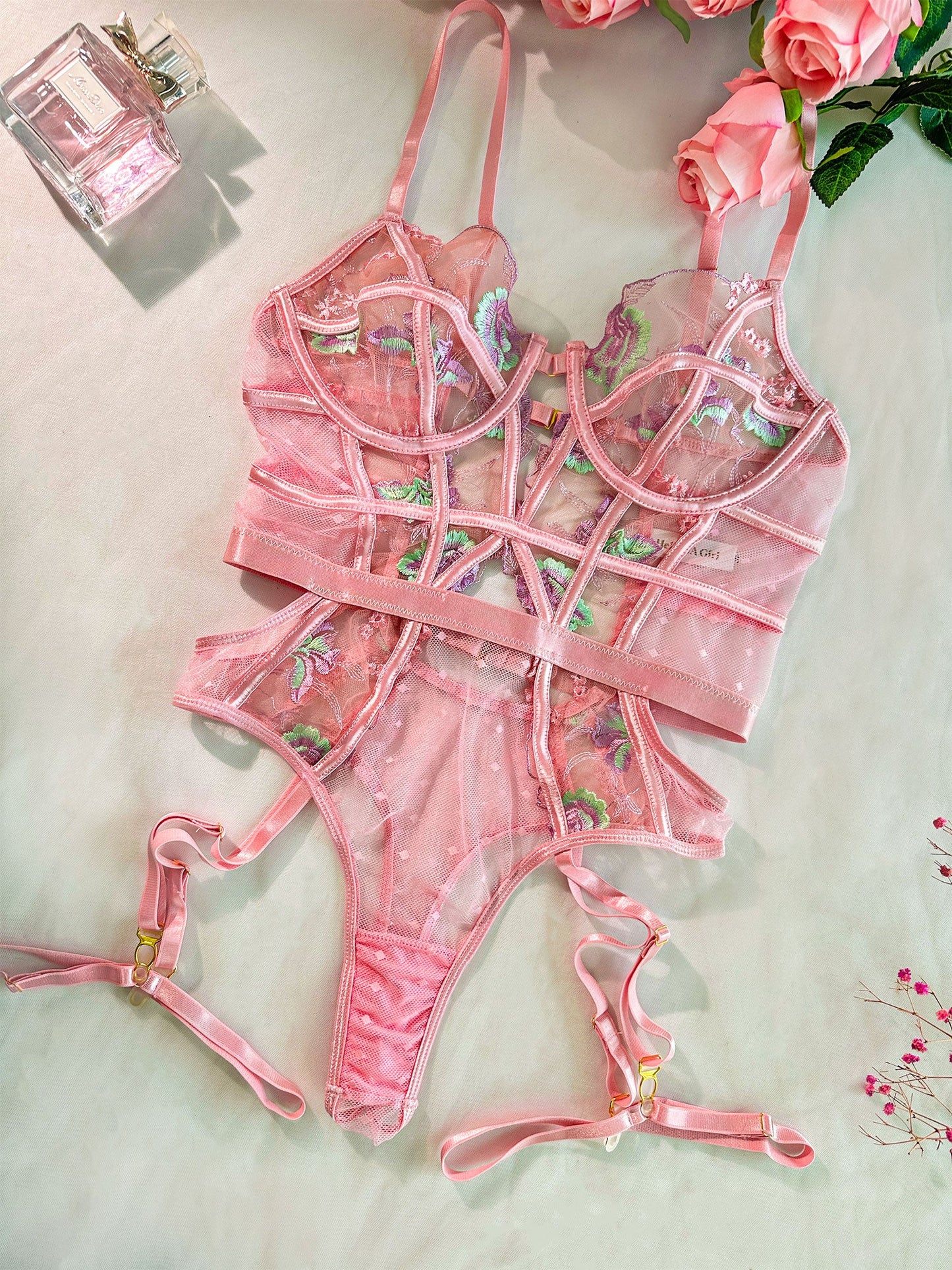 Pink Deluxe Floral Embroidered Bodysuit - Concordia Style Boutique