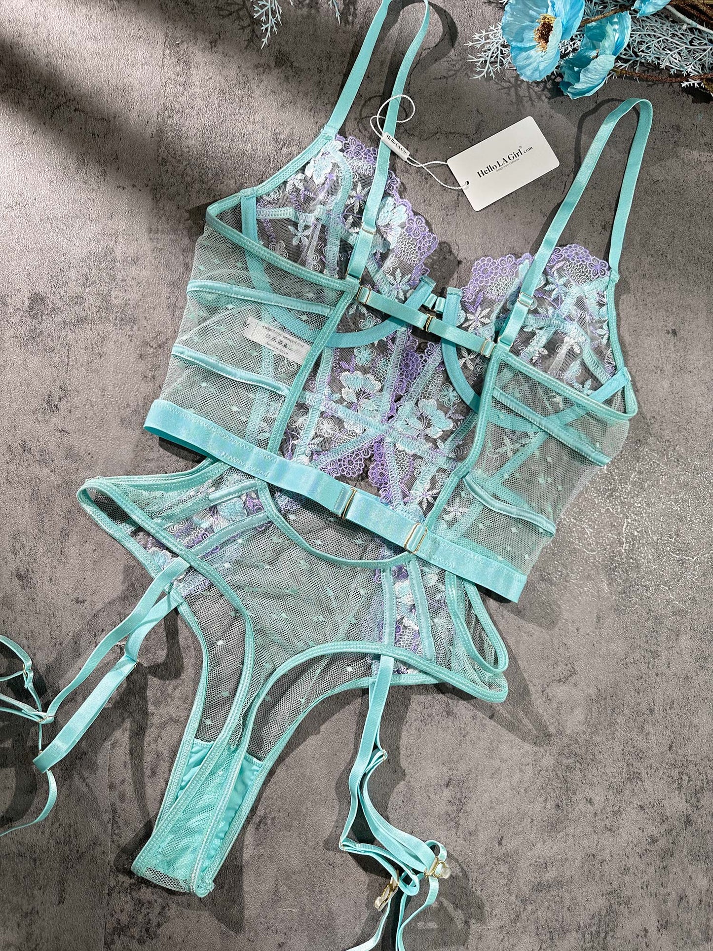 Indigo Dreams Floral French-inspired Sensual Bodysuit - Concordia Style Boutique