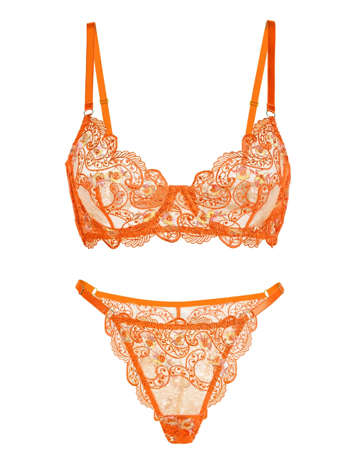 Orange Floral Embroidery Lingerie Set - Concordia Style Boutique