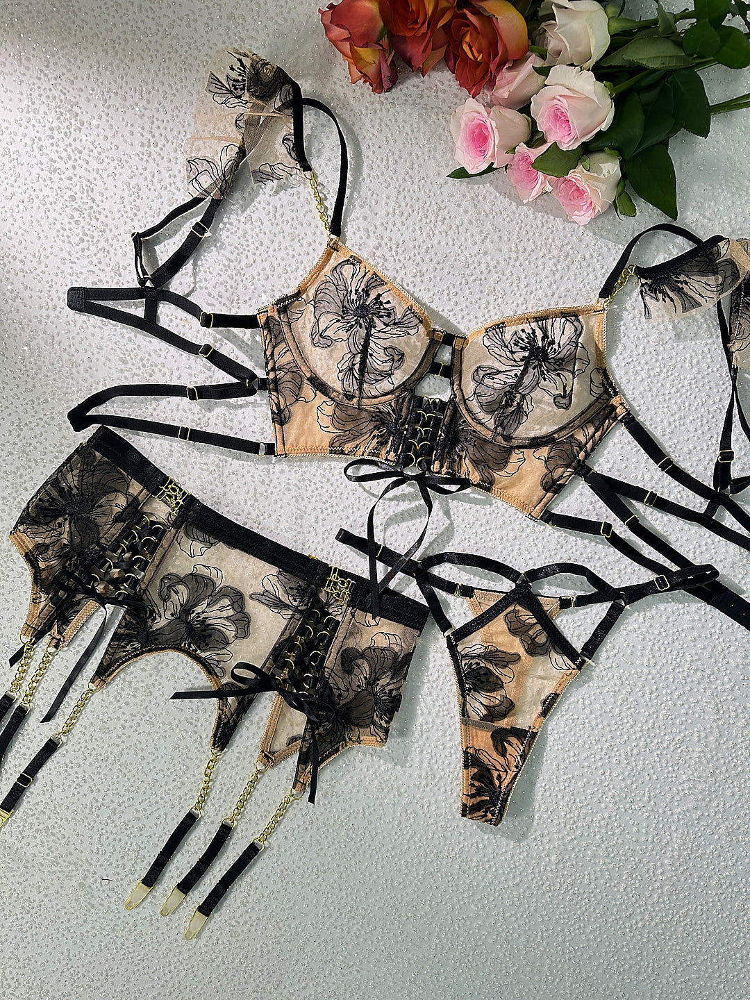 Black&Nude Ribbon Sculpting Body Lingerie Set - Concordia Style Boutique