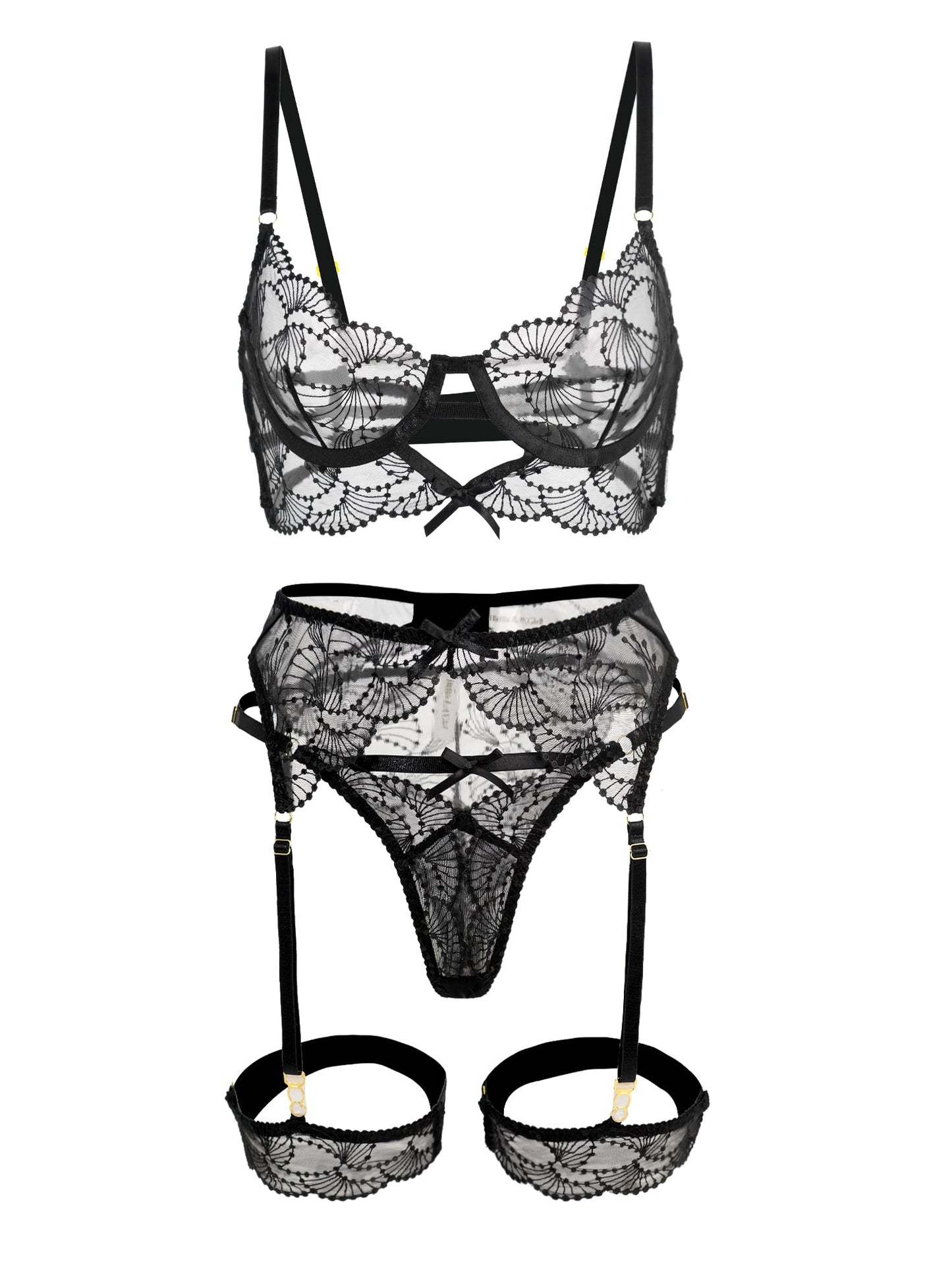 Ultra-Thin Sheer Black Embroidery Lingerie Set - Concordia Style Boutique