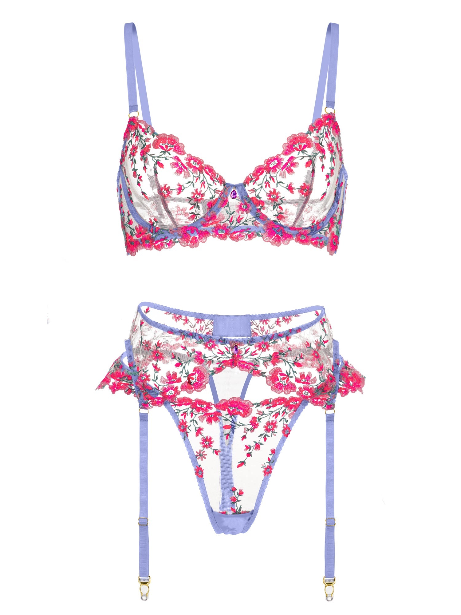 Fantasy Pink Bloom Embroidery Lingerie Set - Concordia Style Boutique