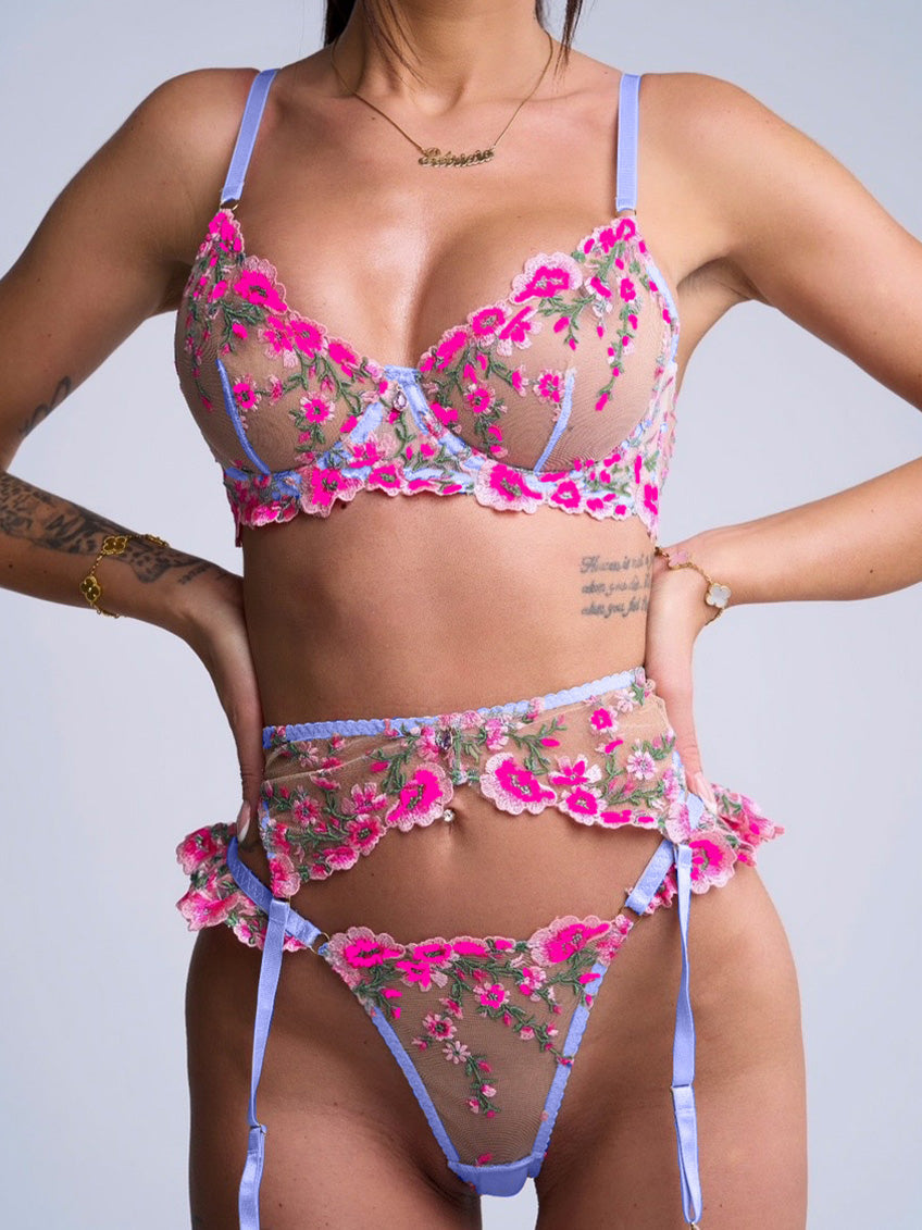 Fantasy Pink Bloom Embroidery Lingerie Set - Concordia Style Boutique