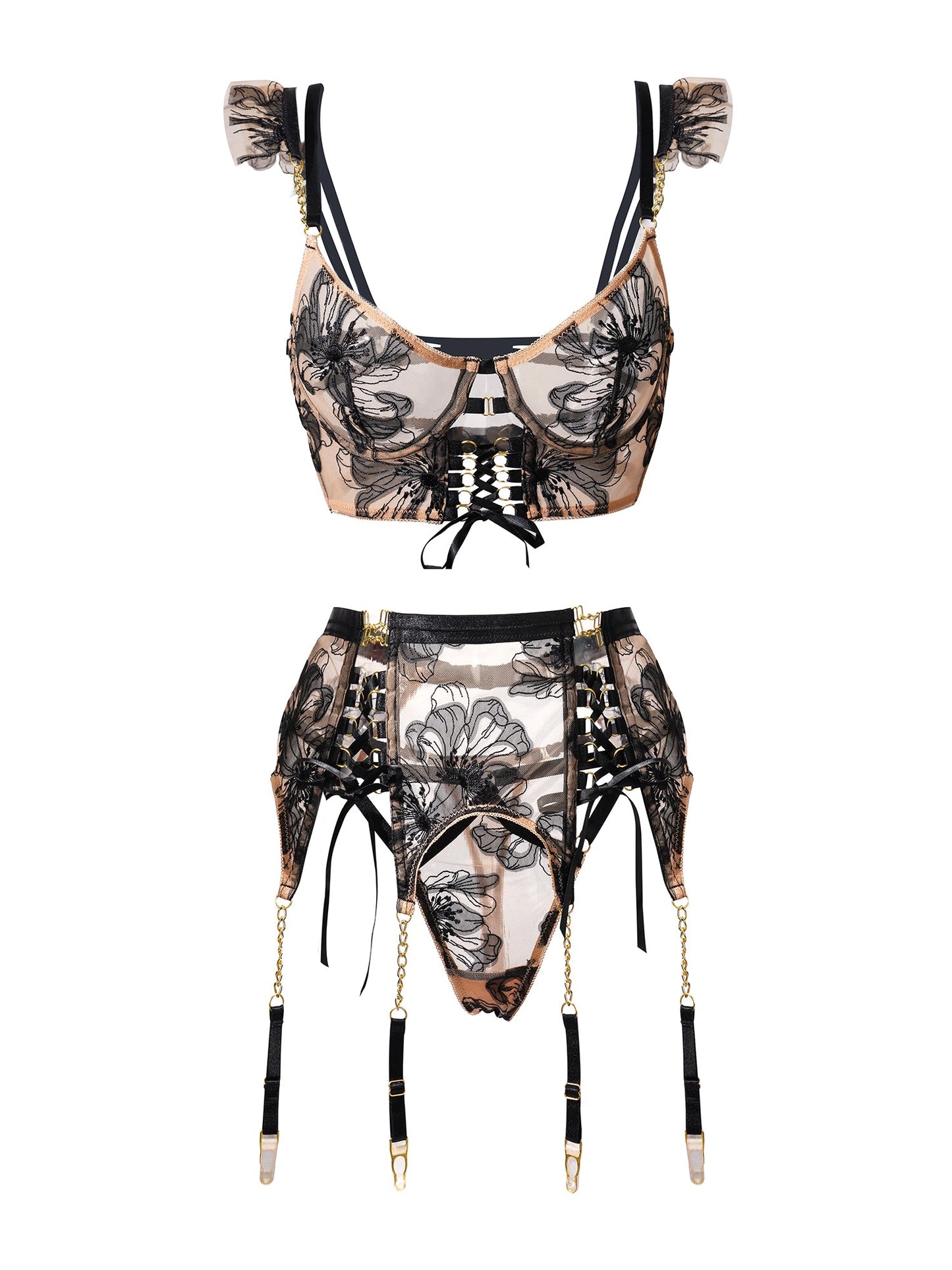 Black&Nude Ribbon Sculpting Body Lingerie Set - Concordia Style Boutique