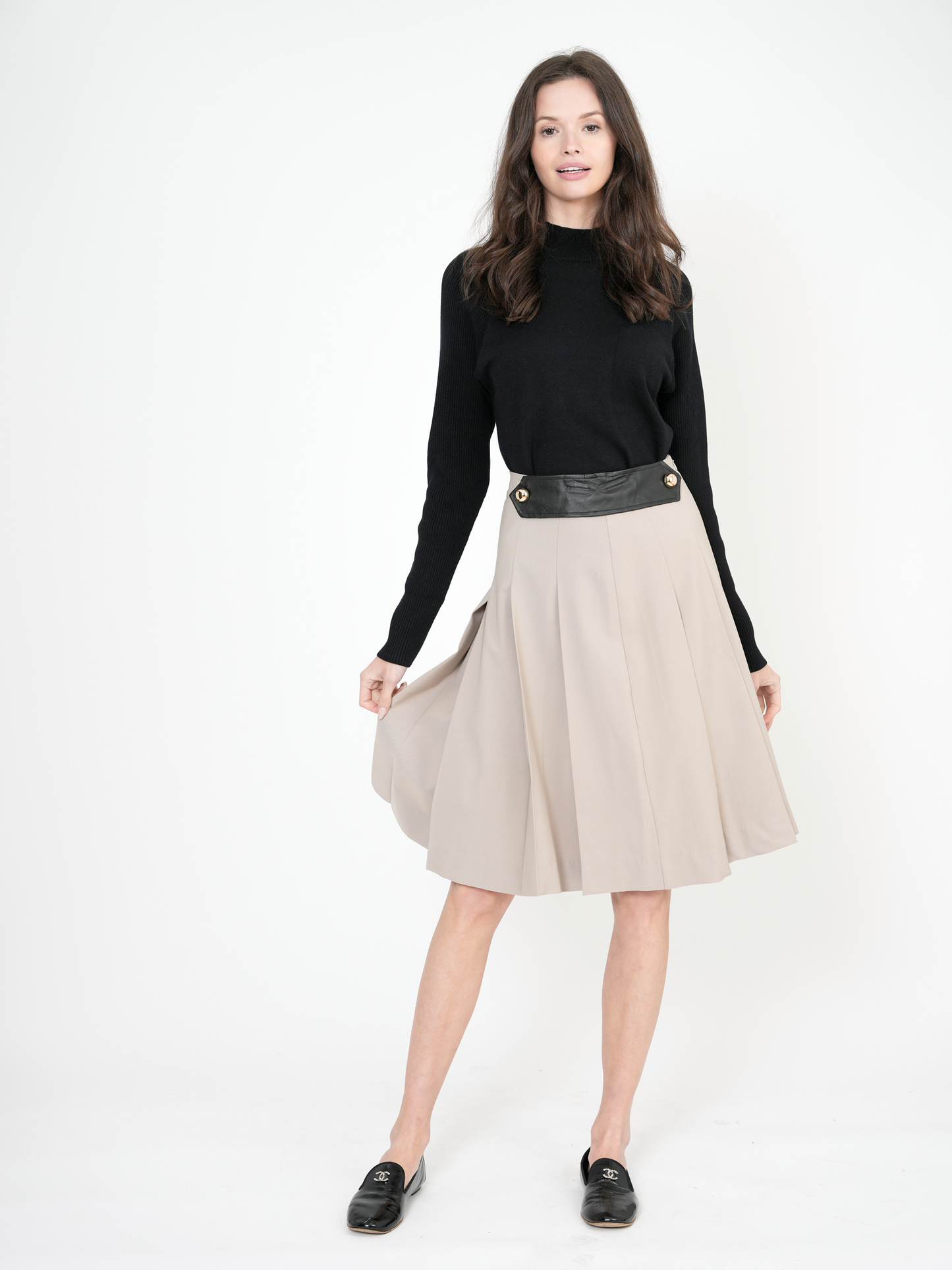 Pleated Skirt With Black Leather Tab - Concordia Style Boutique