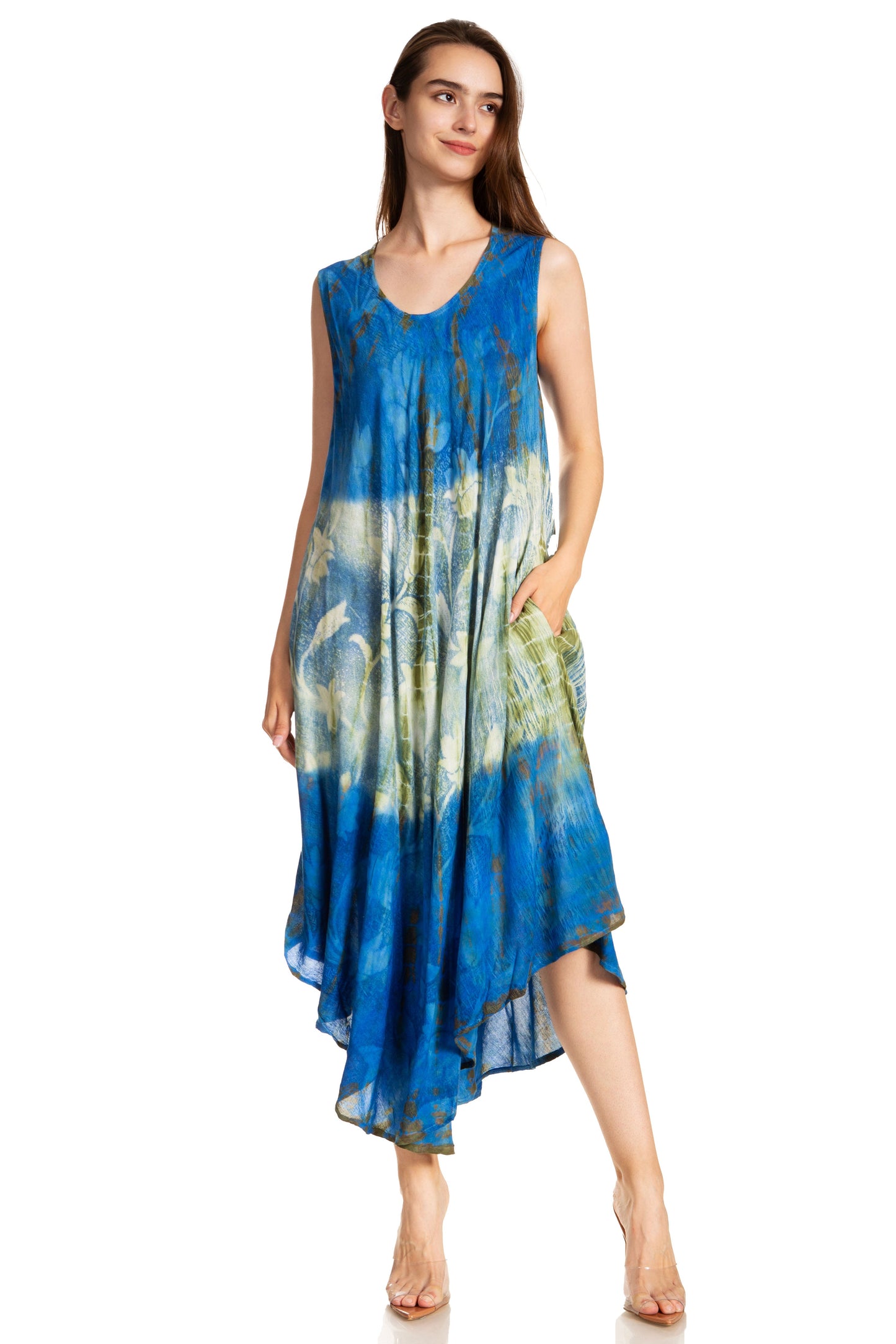 Sakkas Ombre Floral Tie Dye Tank Sheath Caftan Rayon Dress - Concordia Style Boutique