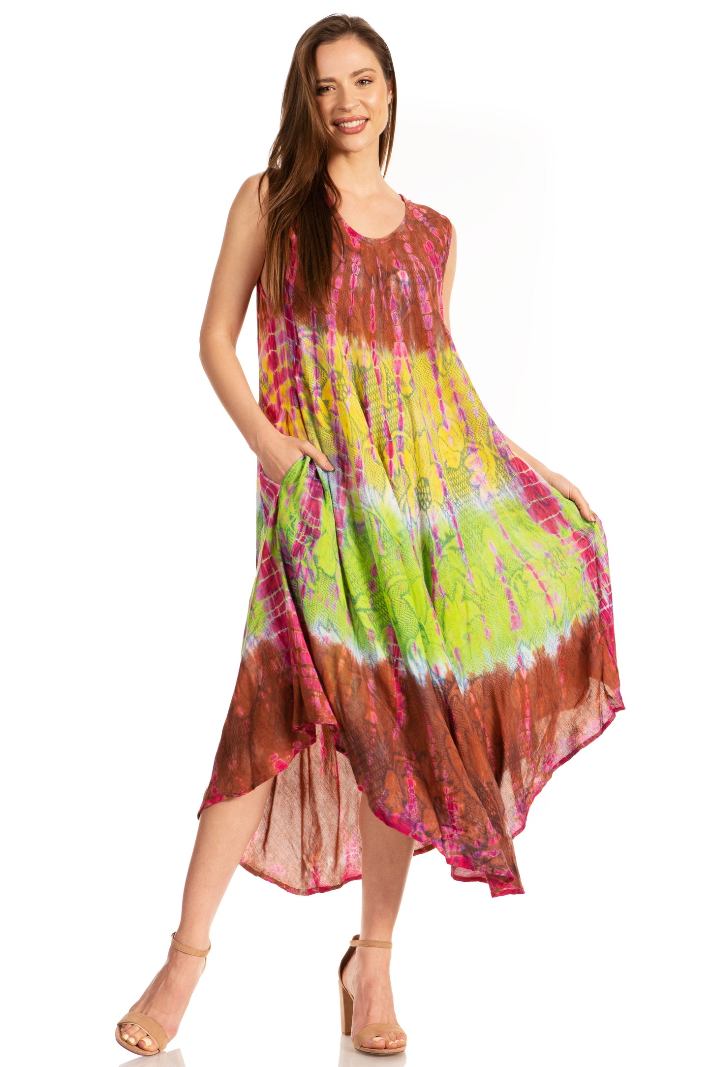 Sakkas Ombre Floral Tie Dye Tank Sheath Caftan Rayon Dress - Concordia Style Boutique