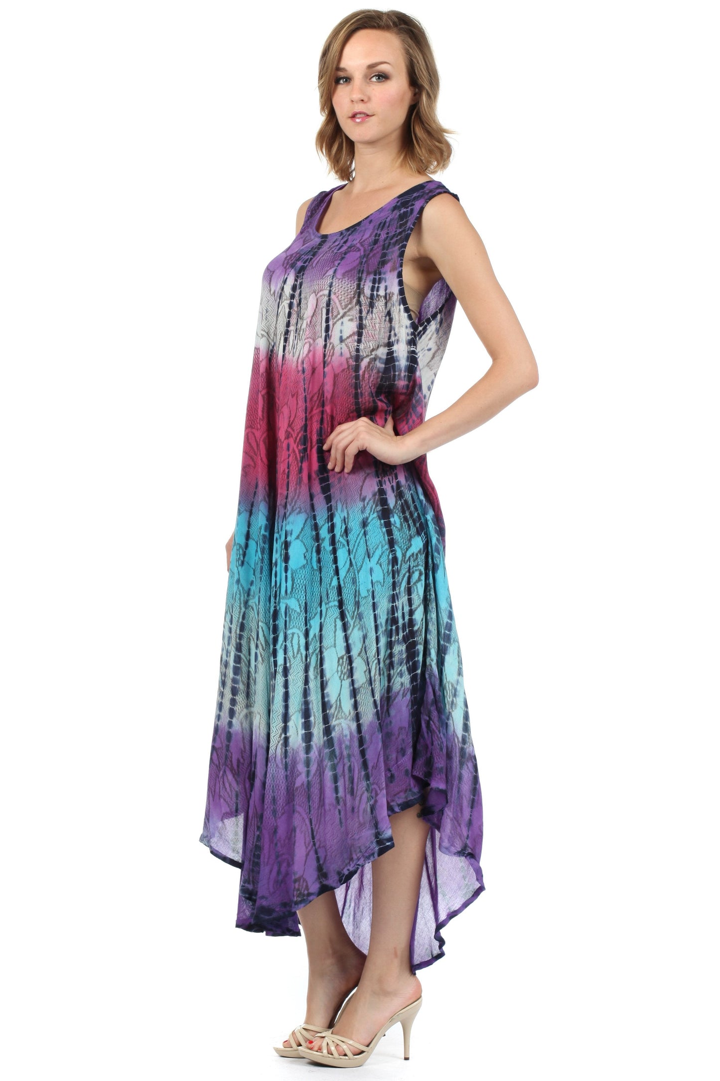 Sakkas Ombre Floral Tie Dye Tank Sheath Caftan Rayon Dress - Concordia Style Boutique