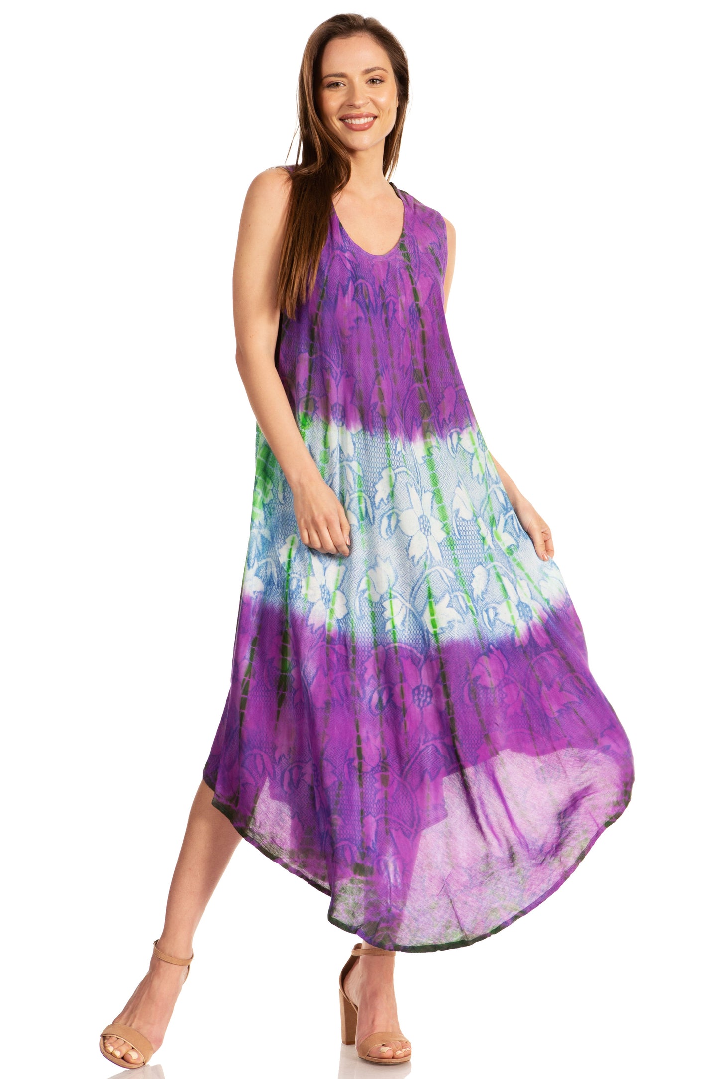 Sakkas Ombre Floral Tie Dye Tank Sheath Caftan Rayon Dress - Concordia Style Boutique