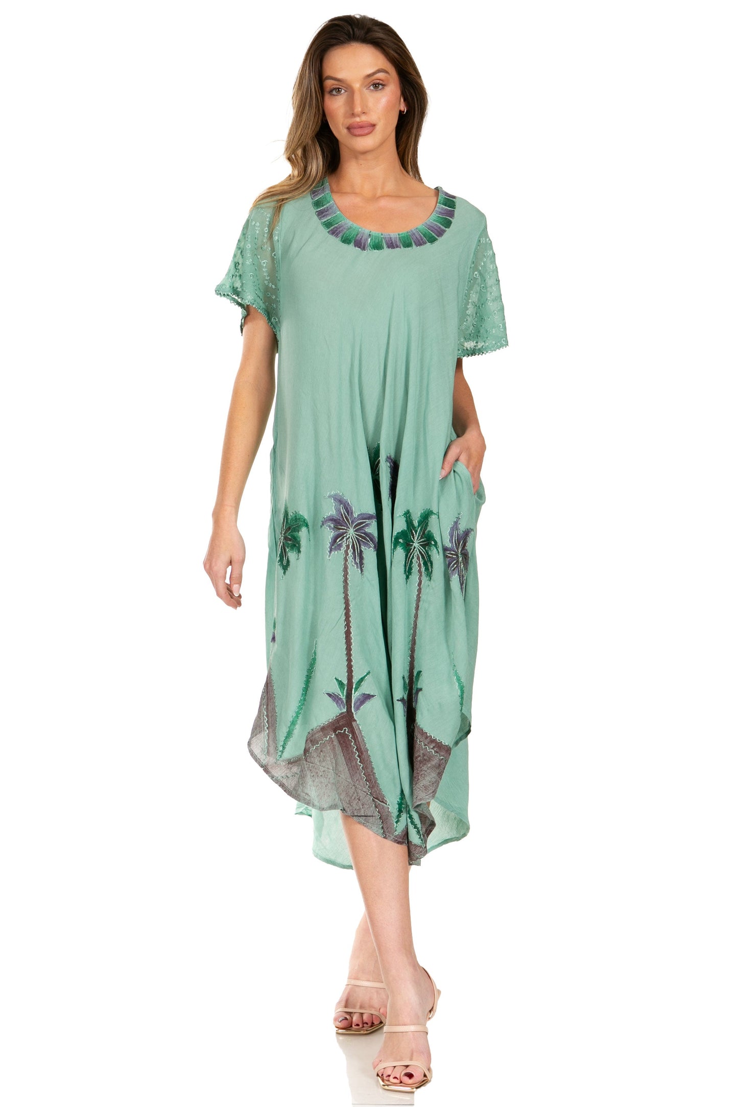 Sakkas Watercolor Palm Tree Tank Caftan Dress - Concordia Style Boutique