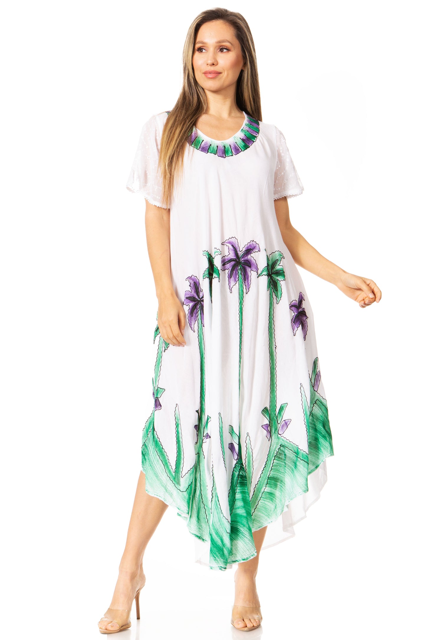 Sakkas Watercolor Palm Tree Tank Caftan Dress - Concordia Style Boutique