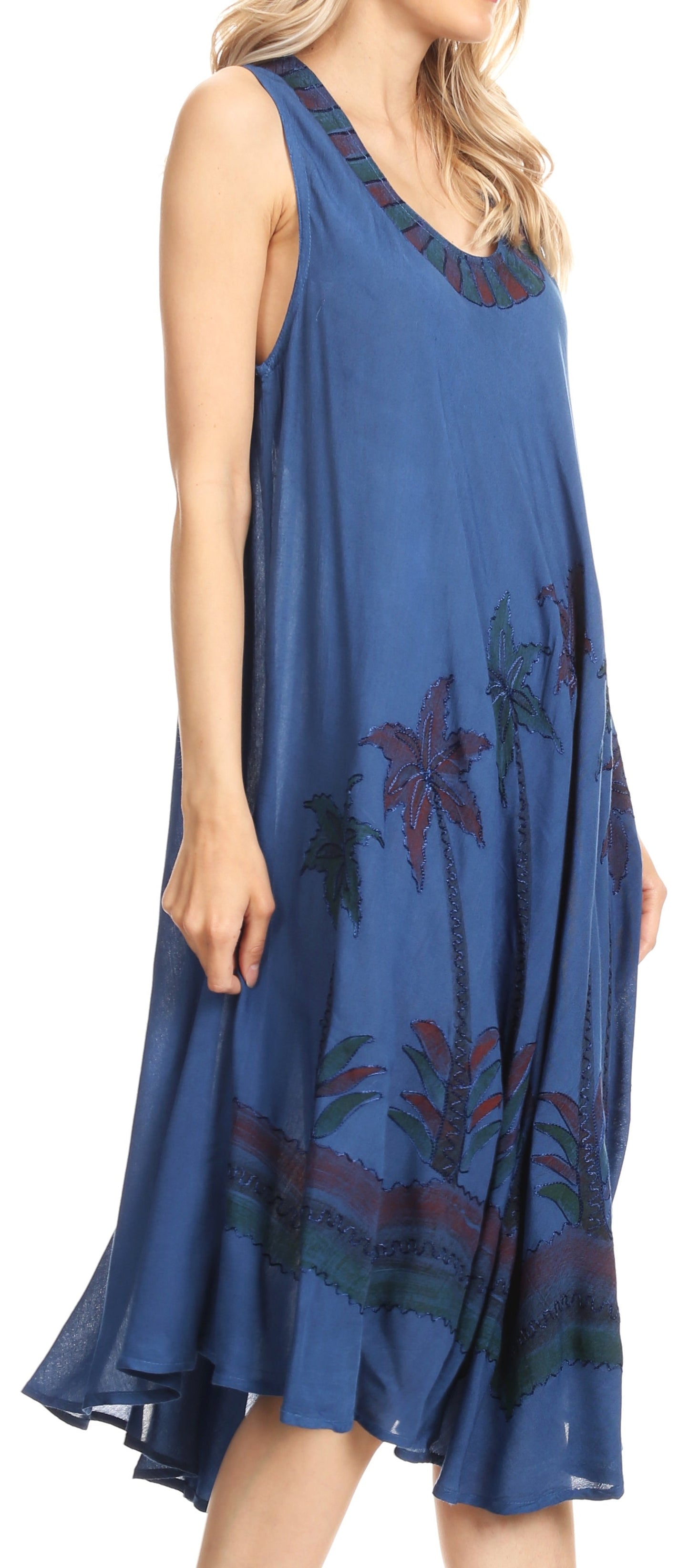 Sakkas Watercolor Palm Tree Tank Caftan Short Dress - Concordia Style Boutique