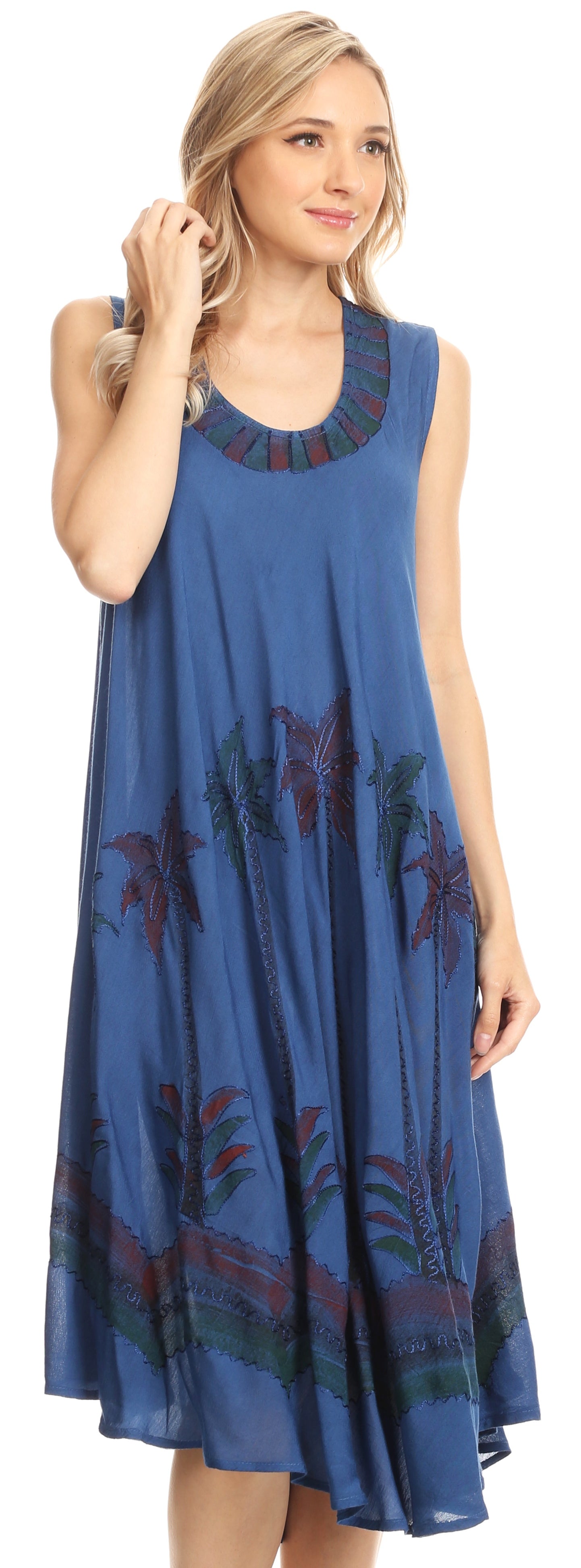 Sakkas Watercolor Palm Tree Tank Caftan Short Dress - Concordia Style Boutique