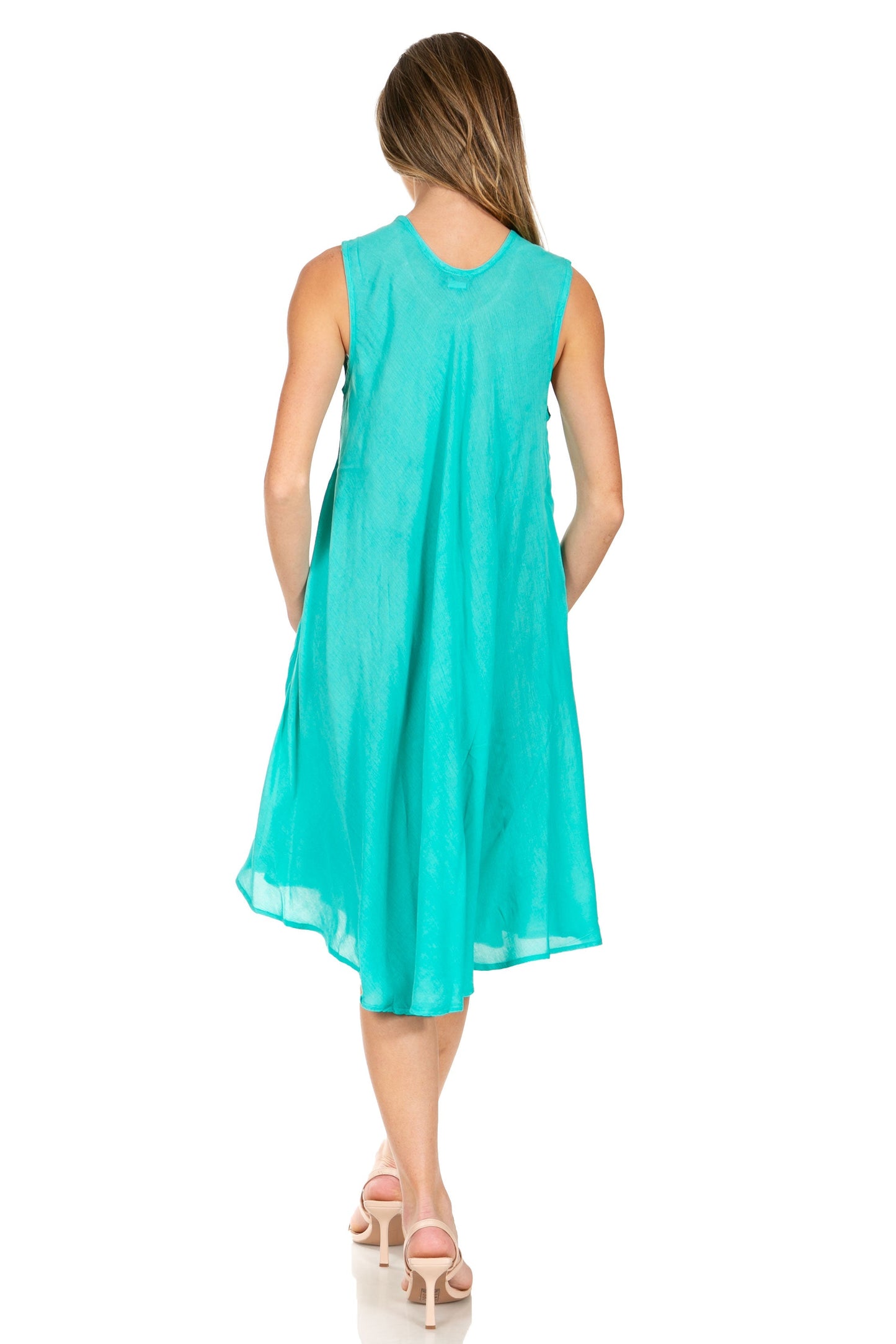 Sakkas Watercolor Palm Tree Tank Caftan Short Dress - Concordia Style Boutique
