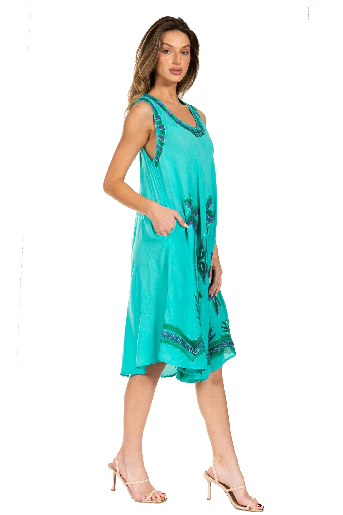 Sakkas Watercolor Palm Tree Tank Caftan Short Dress - Concordia Style Boutique