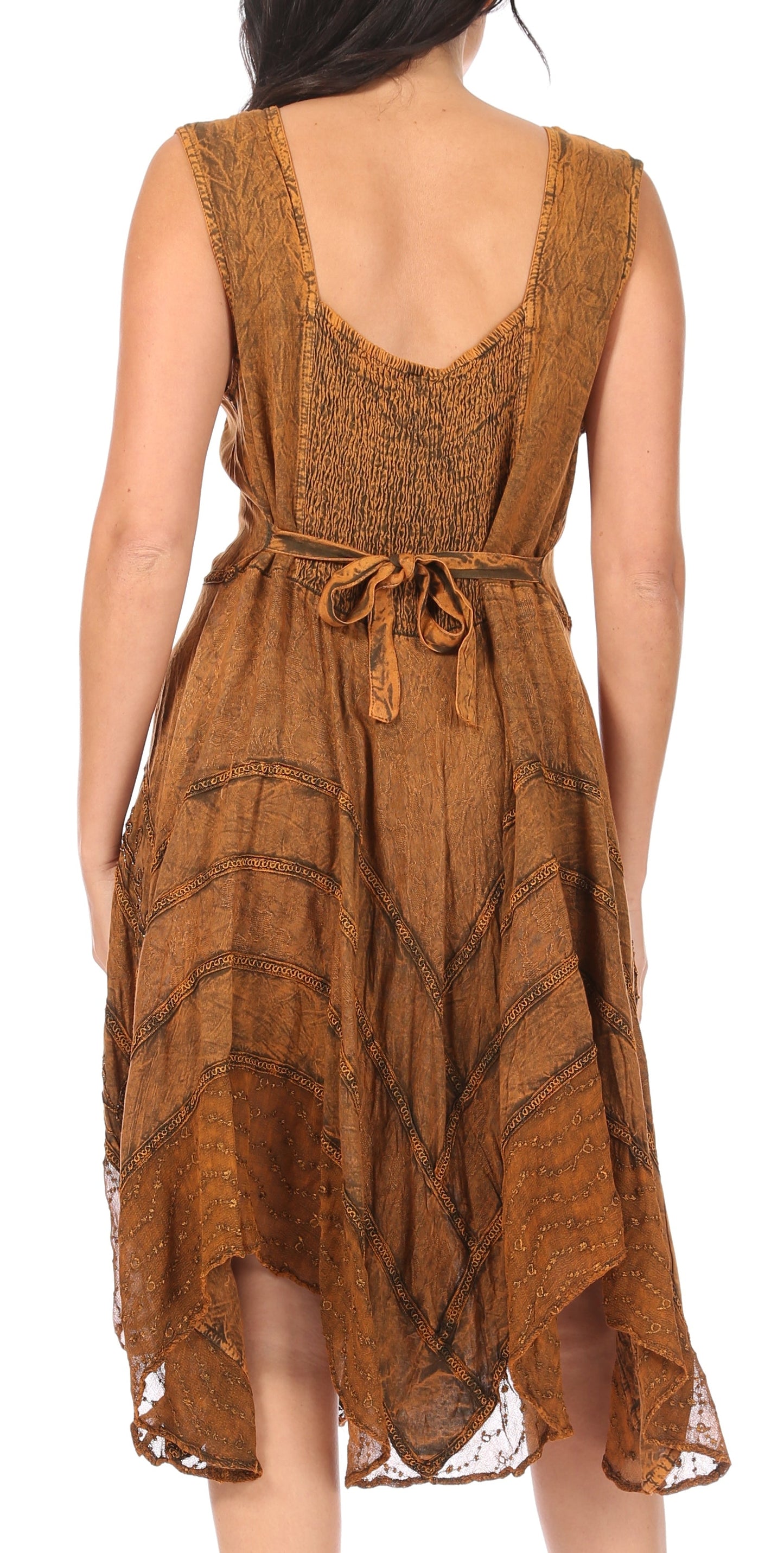Sakkas Sundara Stonewashed Rayon Embroidered Mid Length Dress - Concordia Style Boutique