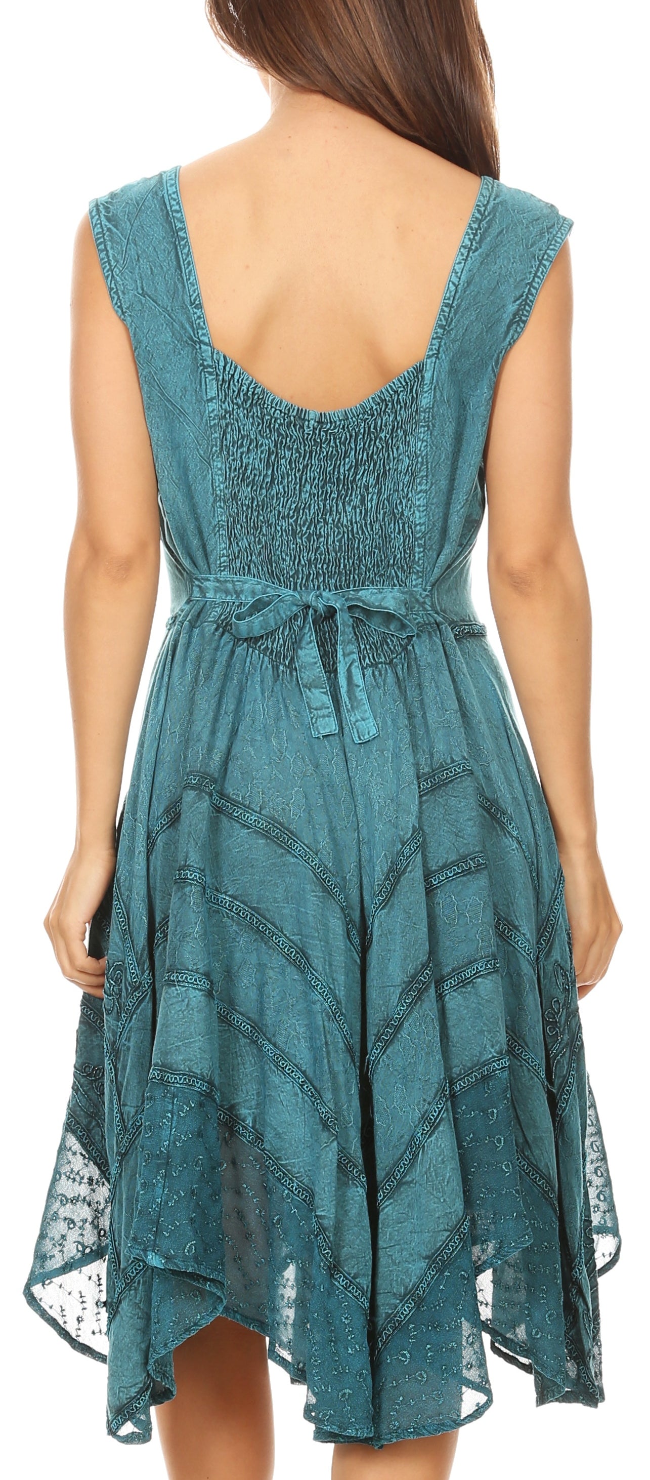 Sakkas Sundara Stonewashed Rayon Embroidered Mid Length Dress - Concordia Style Boutique