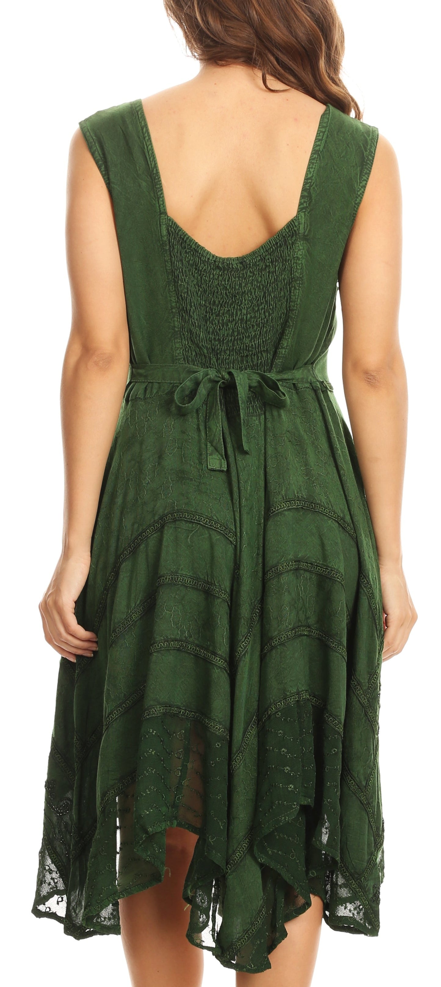 Sakkas Sundara Stonewashed Rayon Embroidered Mid Length Dress - Concordia Style Boutique