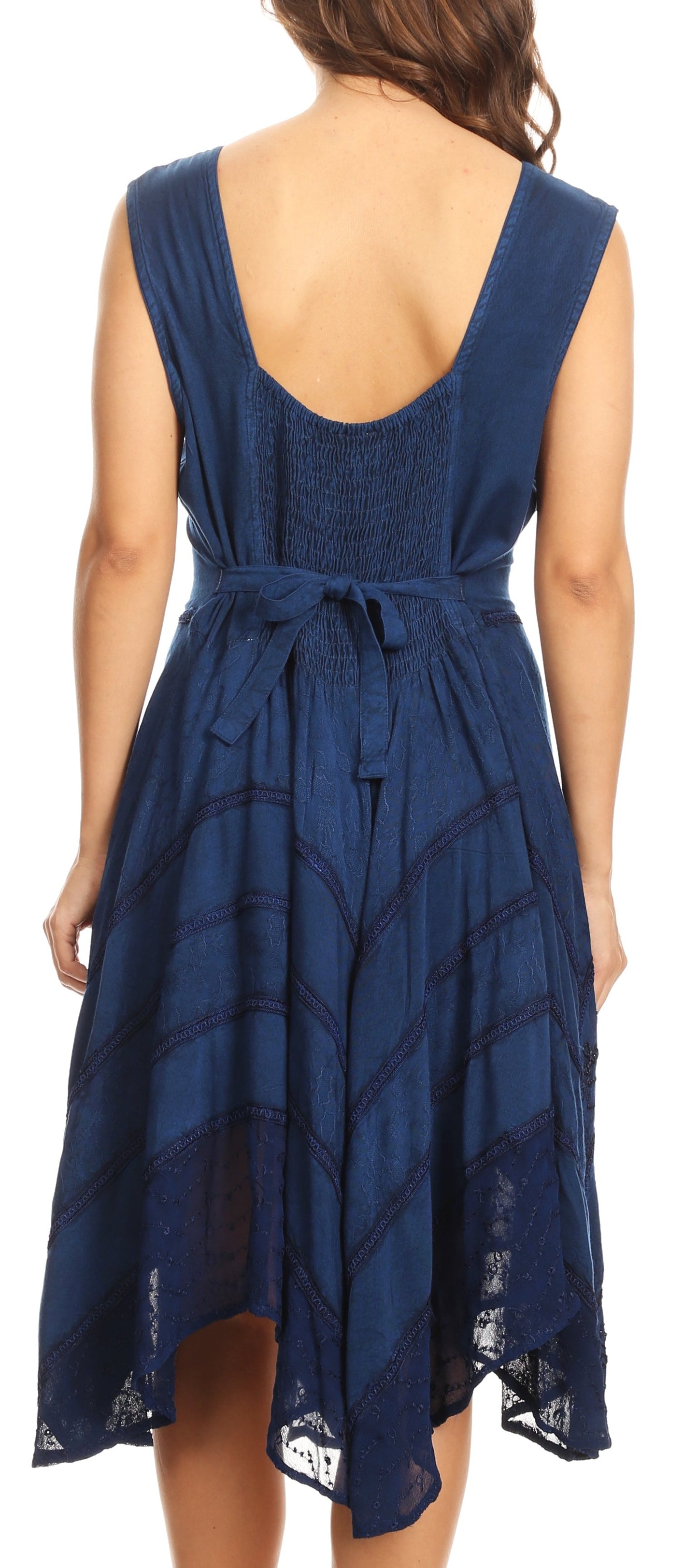 Sakkas Sundara Stonewashed Rayon Embroidered Mid Length Dress - Concordia Style Boutique