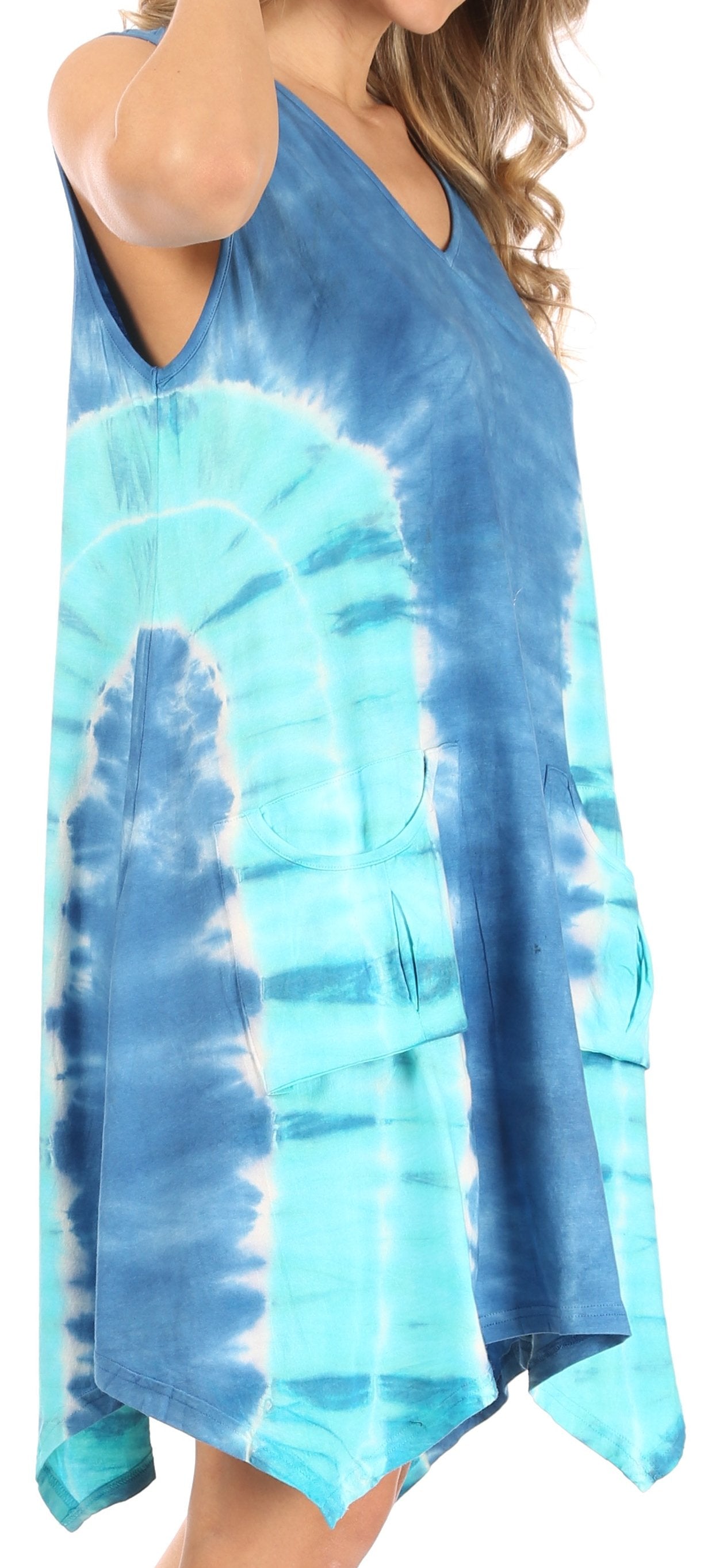 Sakkas Lunna Women's Casual Sleeveless Hi-low V-neck Knit Tie-dye Dress Cover-up - Concordia Style Boutique