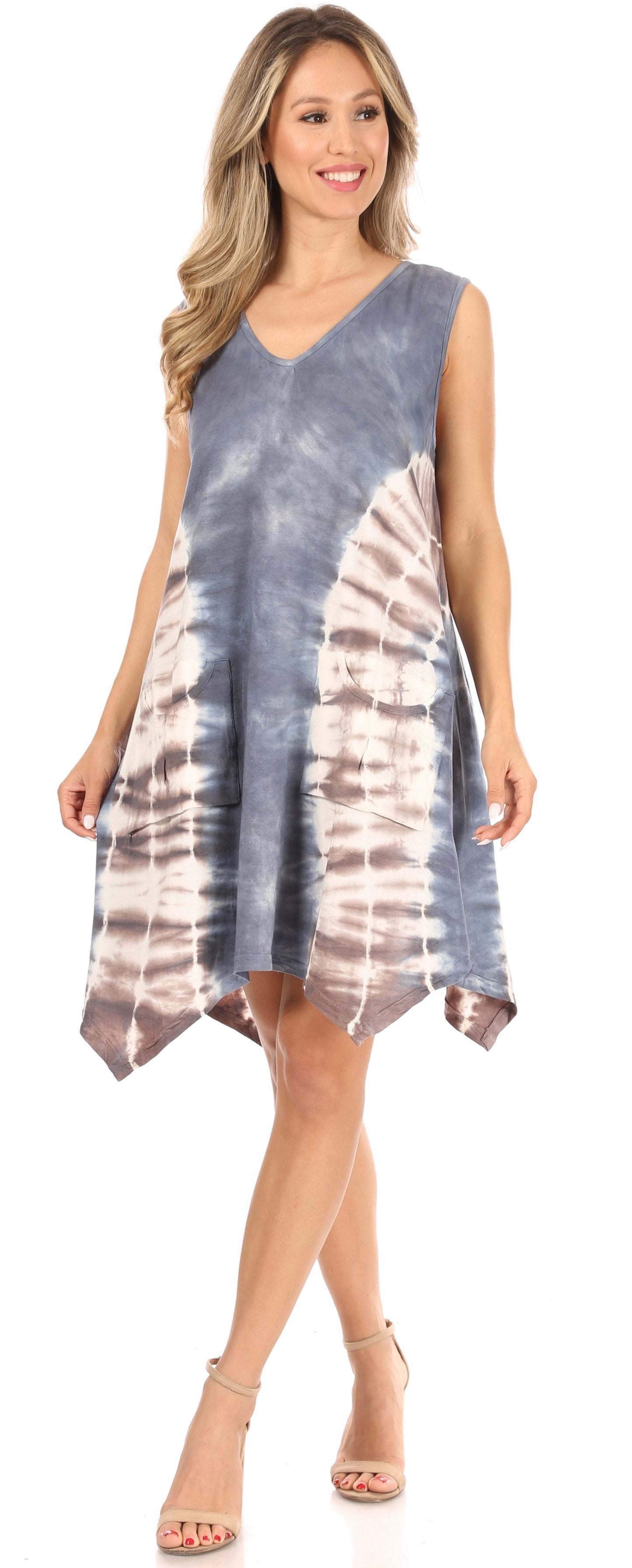 Sakkas Lunna Women's Casual Sleeveless Hi-low V-neck Knit Tie-dye Dress Cover-up - Concordia Style Boutique