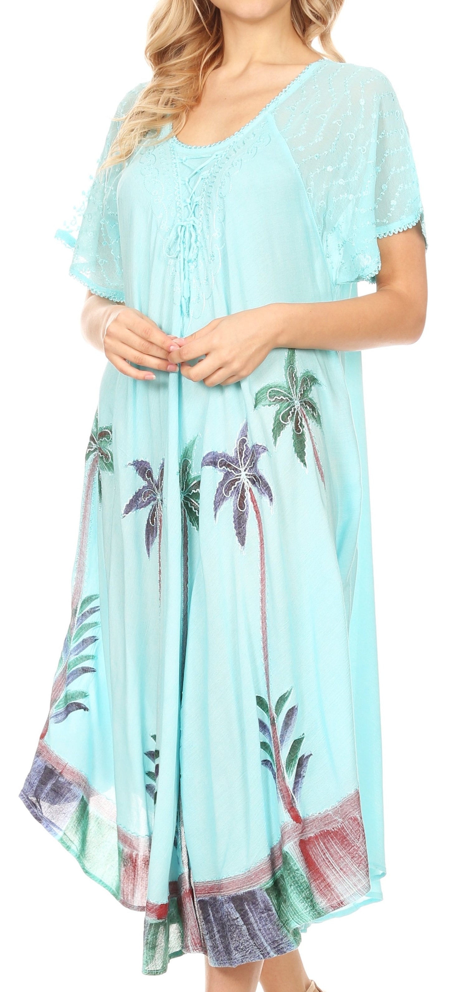 Sakkas Kai Palm Tree Caftan Tank Dress / Cover Up - Concordia Style Boutique