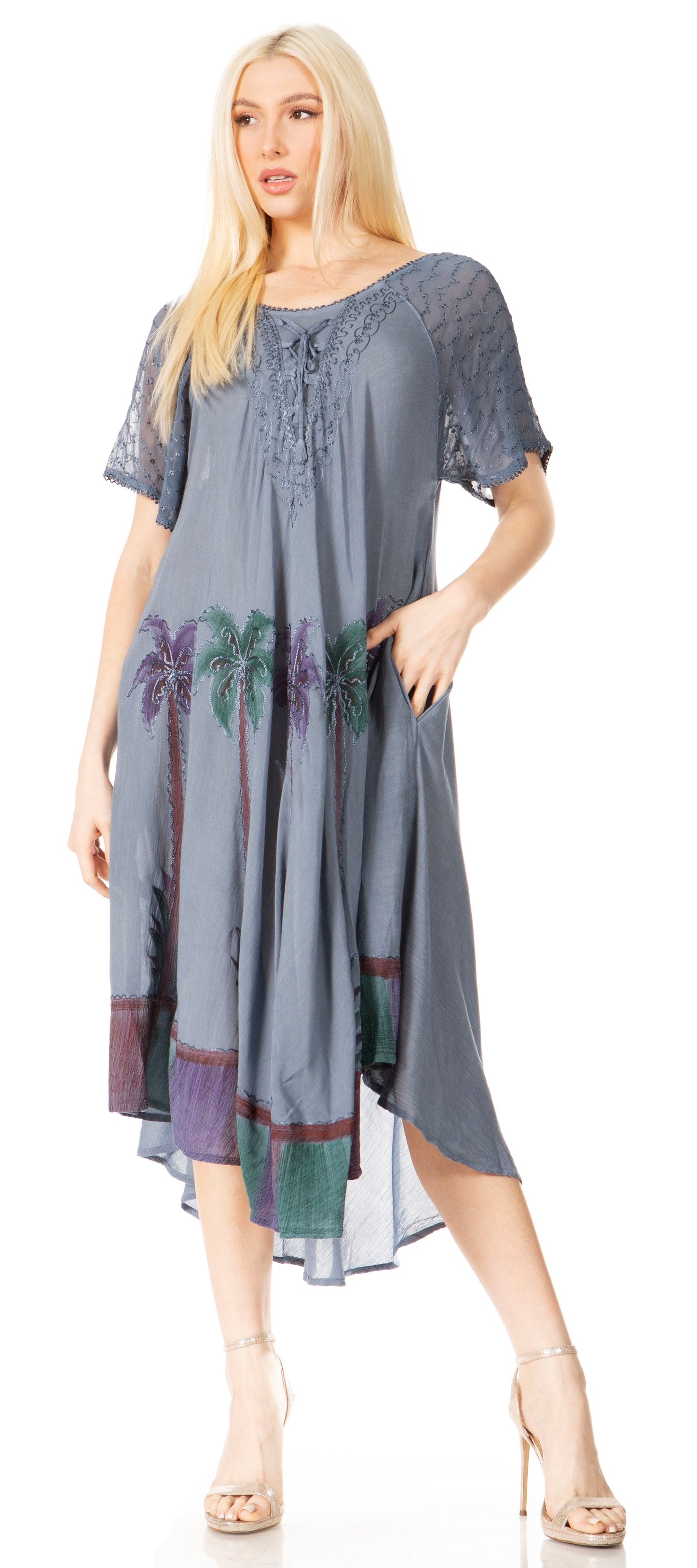 Sakkas Kai Palm Tree Caftan Tank Dress / Cover Up - Concordia Style Boutique