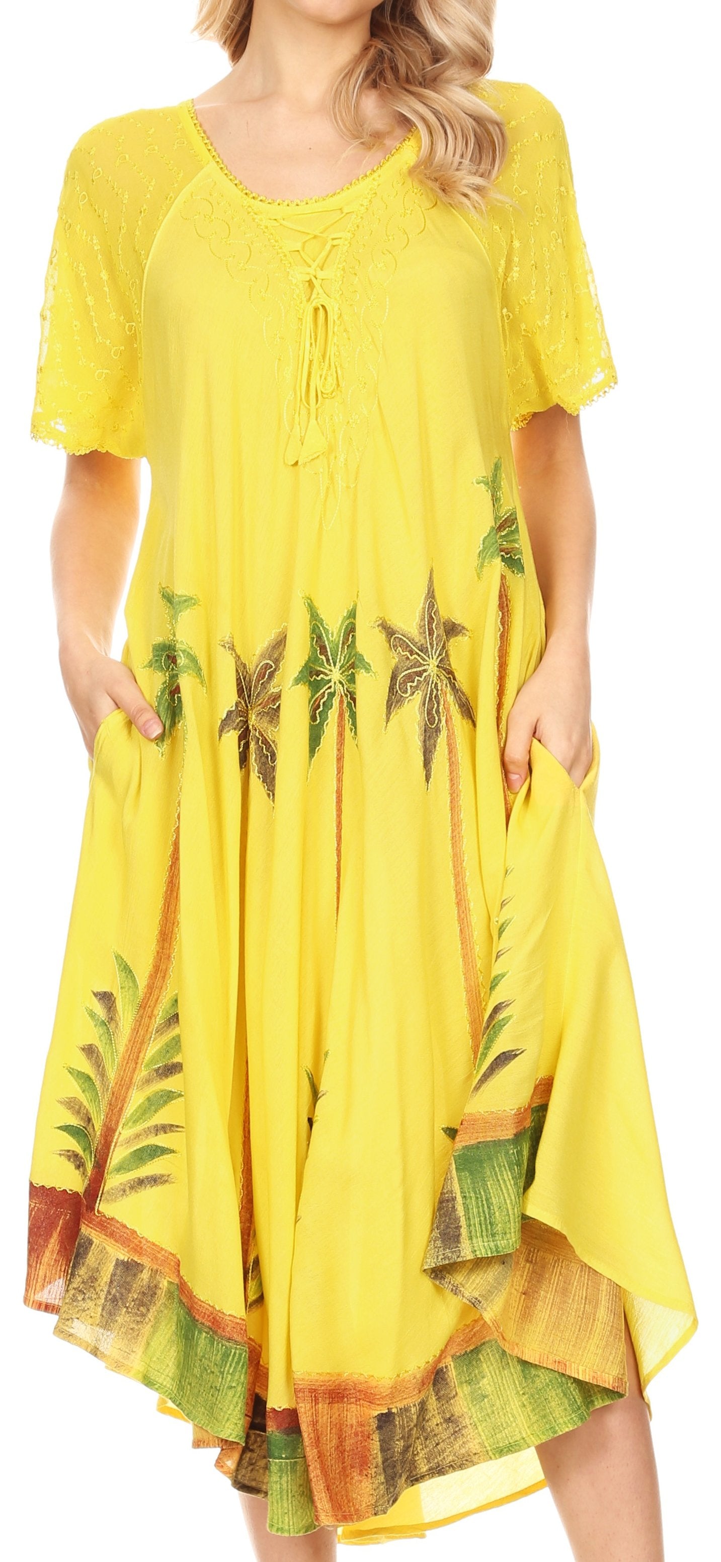 Sakkas Kai Palm Tree Caftan Tank Dress / Cover Up - Concordia Style Boutique