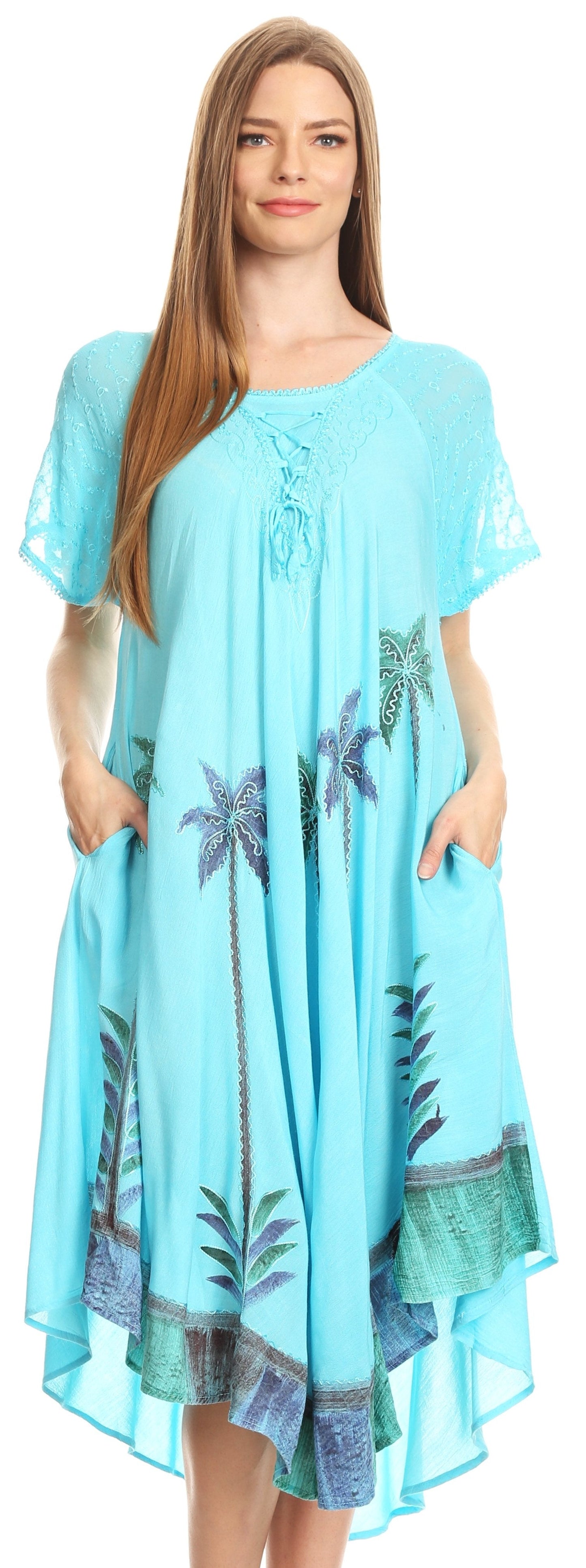 Sakkas Kai Palm Tree Caftan Tank Dress / Cover Up - Concordia Style Boutique