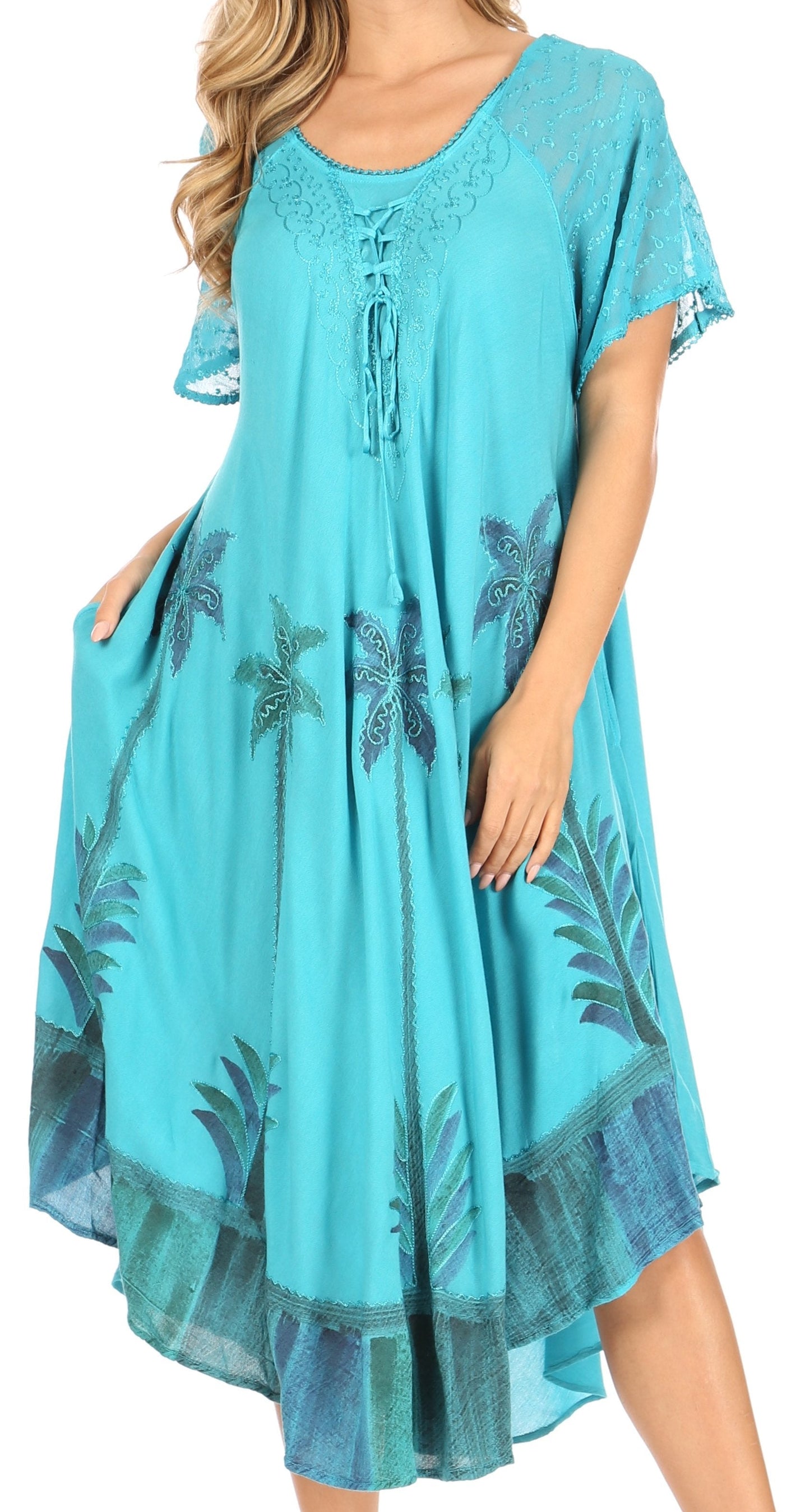 Sakkas Kai Palm Tree Caftan Tank Dress / Cover Up - Concordia Style Boutique