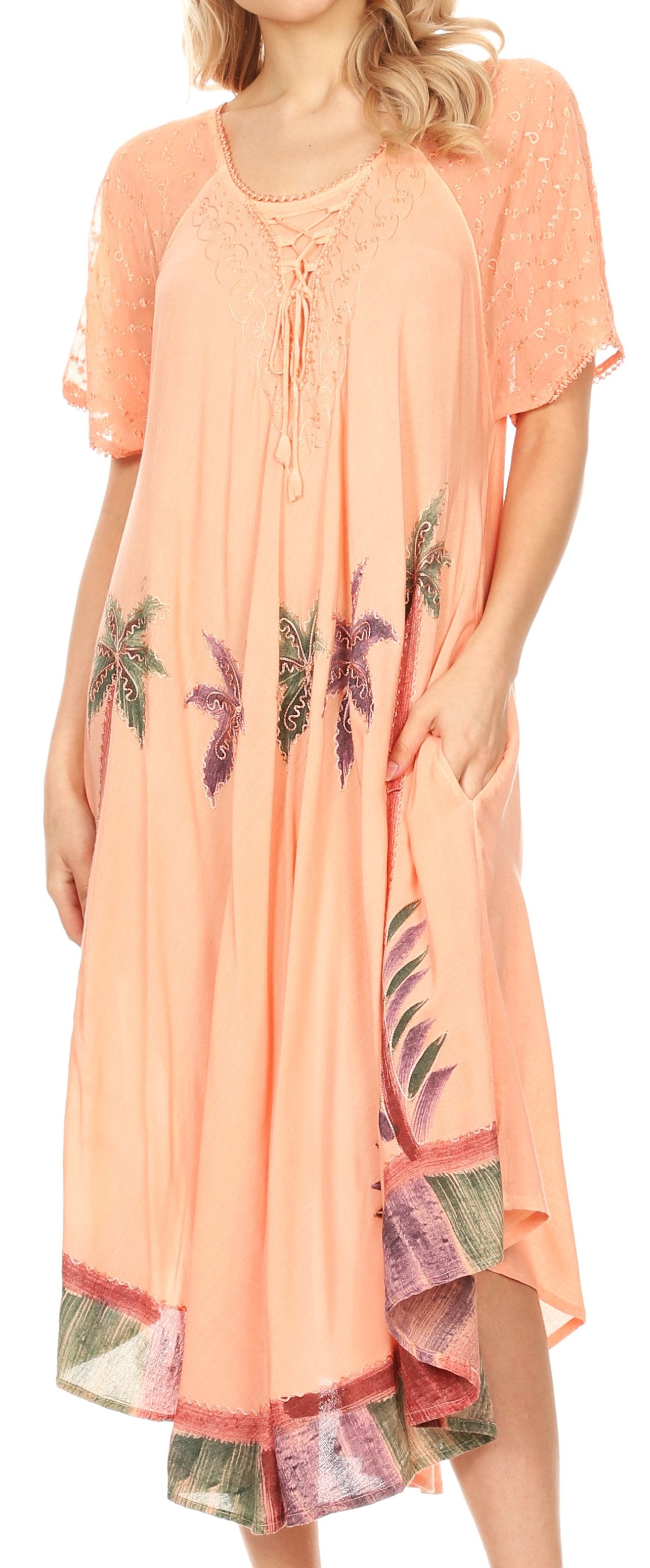 Sakkas Kai Palm Tree Caftan Tank Dress / Cover Up - Concordia Style Boutique