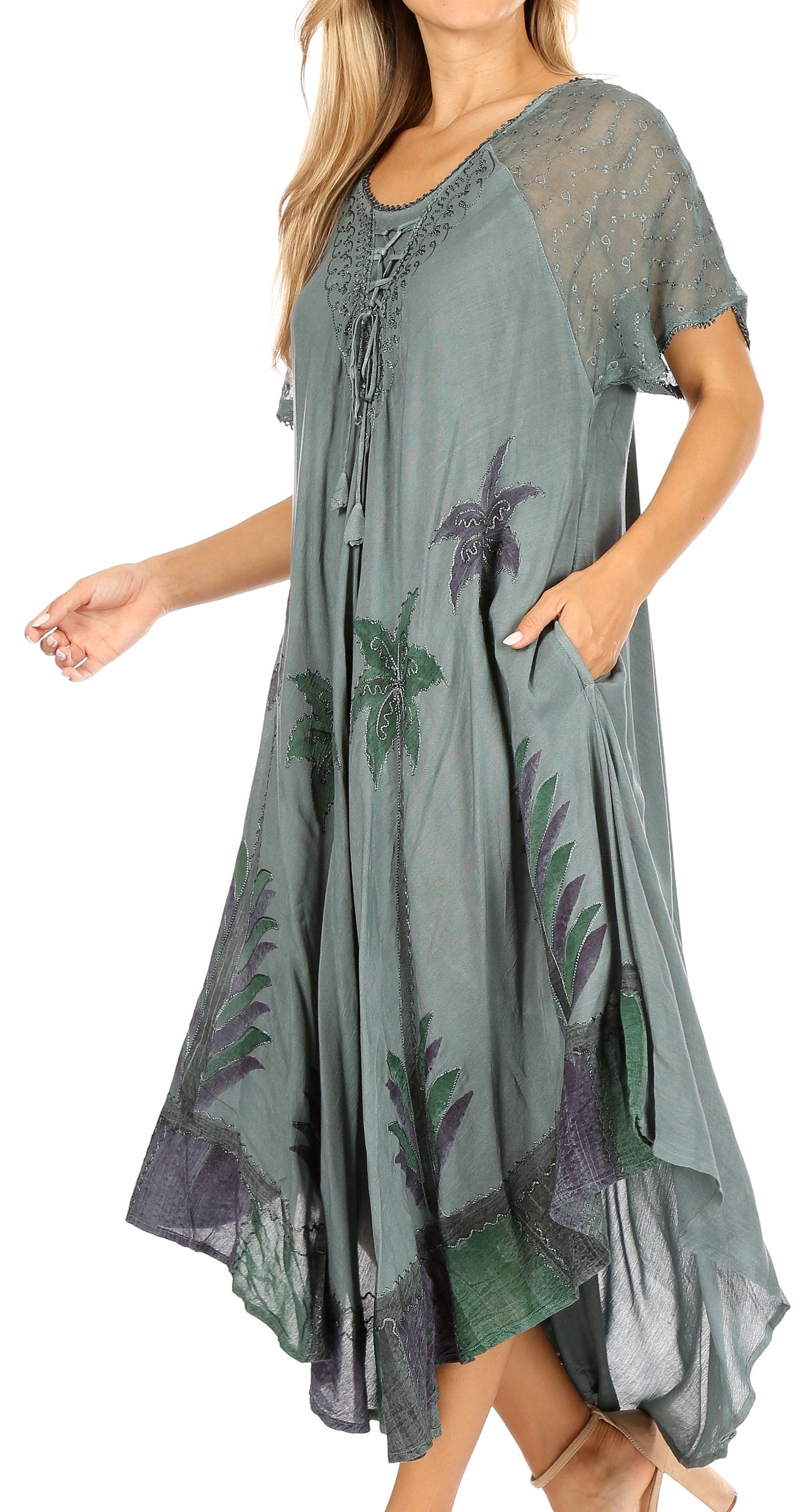 Sakkas Kai Palm Tree Caftan Tank Dress / Cover Up - Concordia Style Boutique