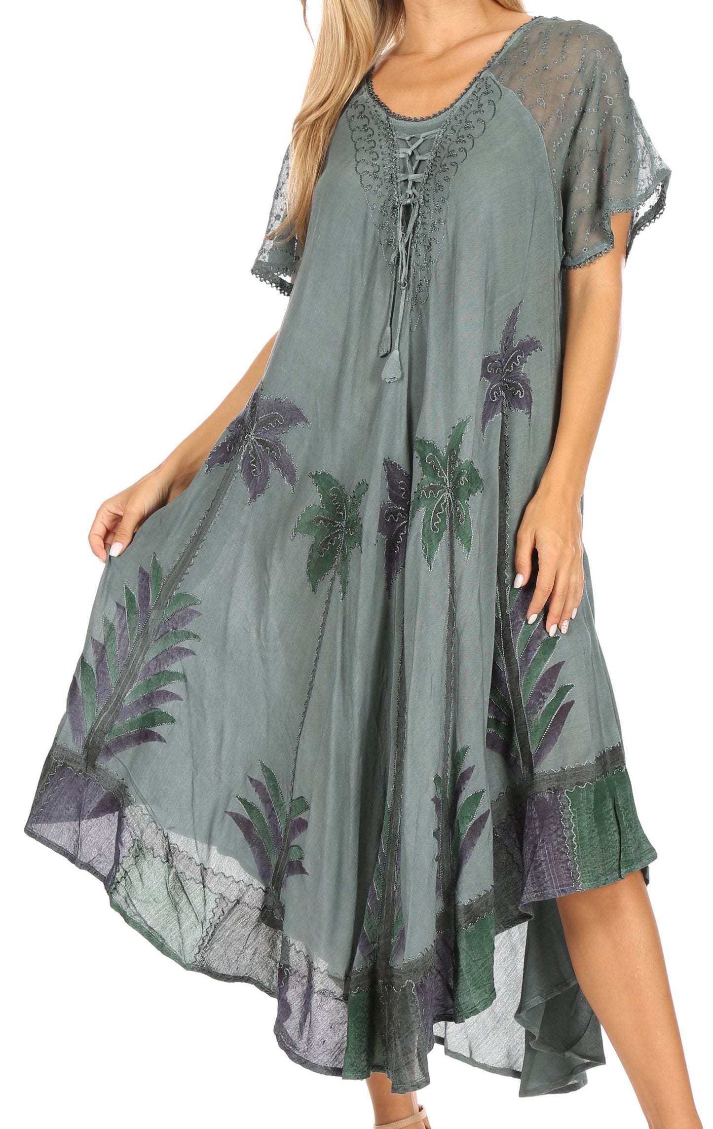 Sakkas Kai Palm Tree Caftan Tank Dress / Cover Up - Concordia Style Boutique