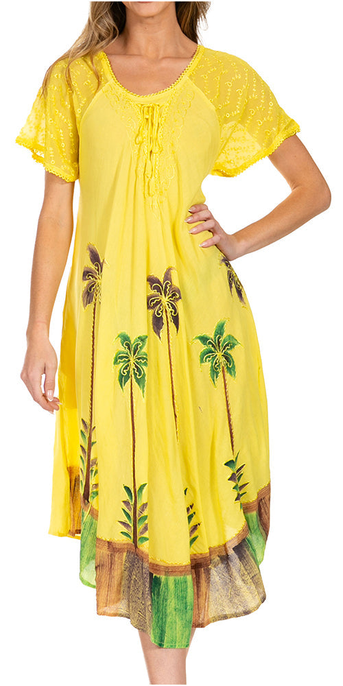 Sakkas Kai Palm Tree Caftan Tank Dress / Cover Up - Concordia Style Boutique