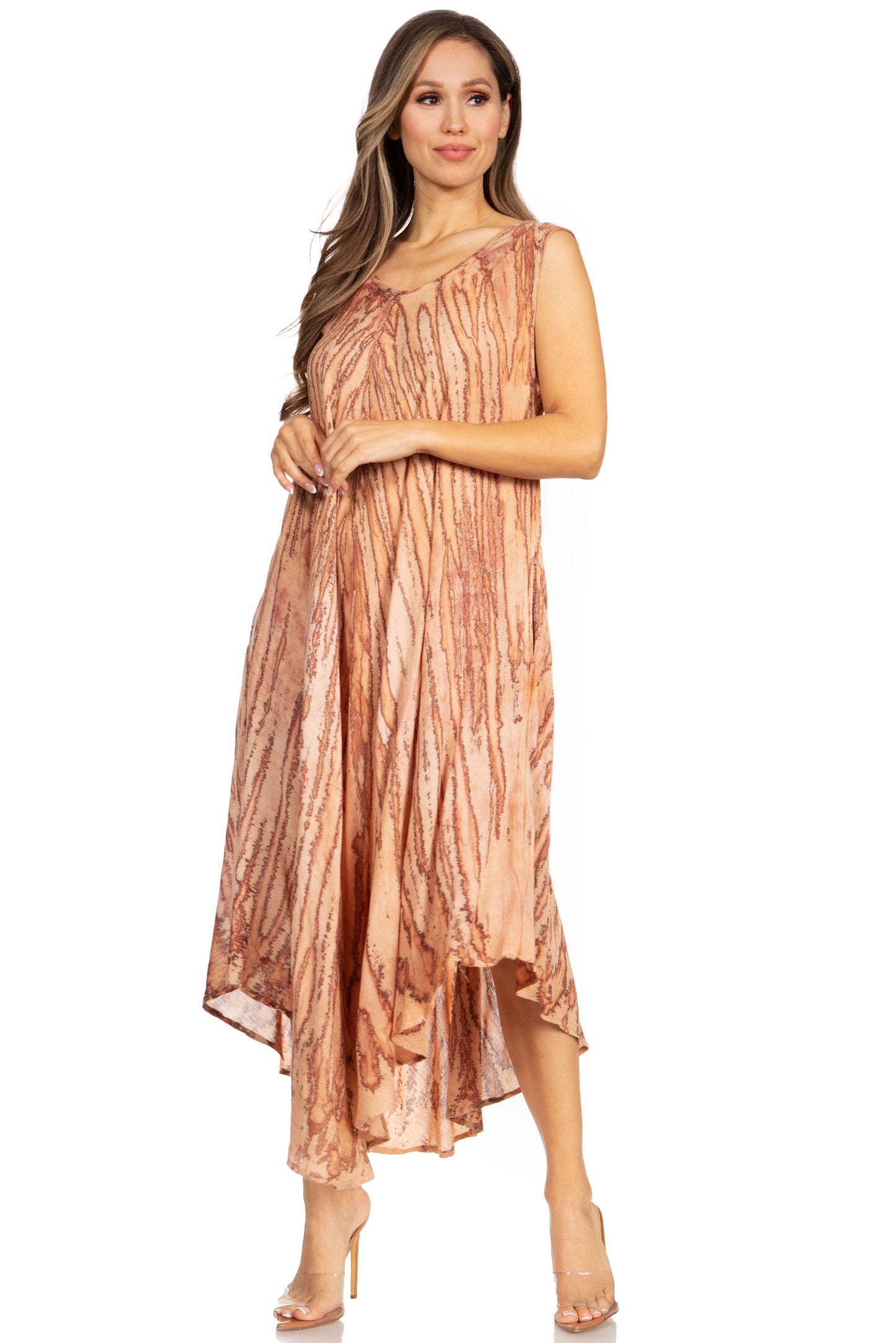 Sakkas Kara Long Draped Sleeveless Marbled Caftan Dress / Cover Up - Concordia Style Boutique