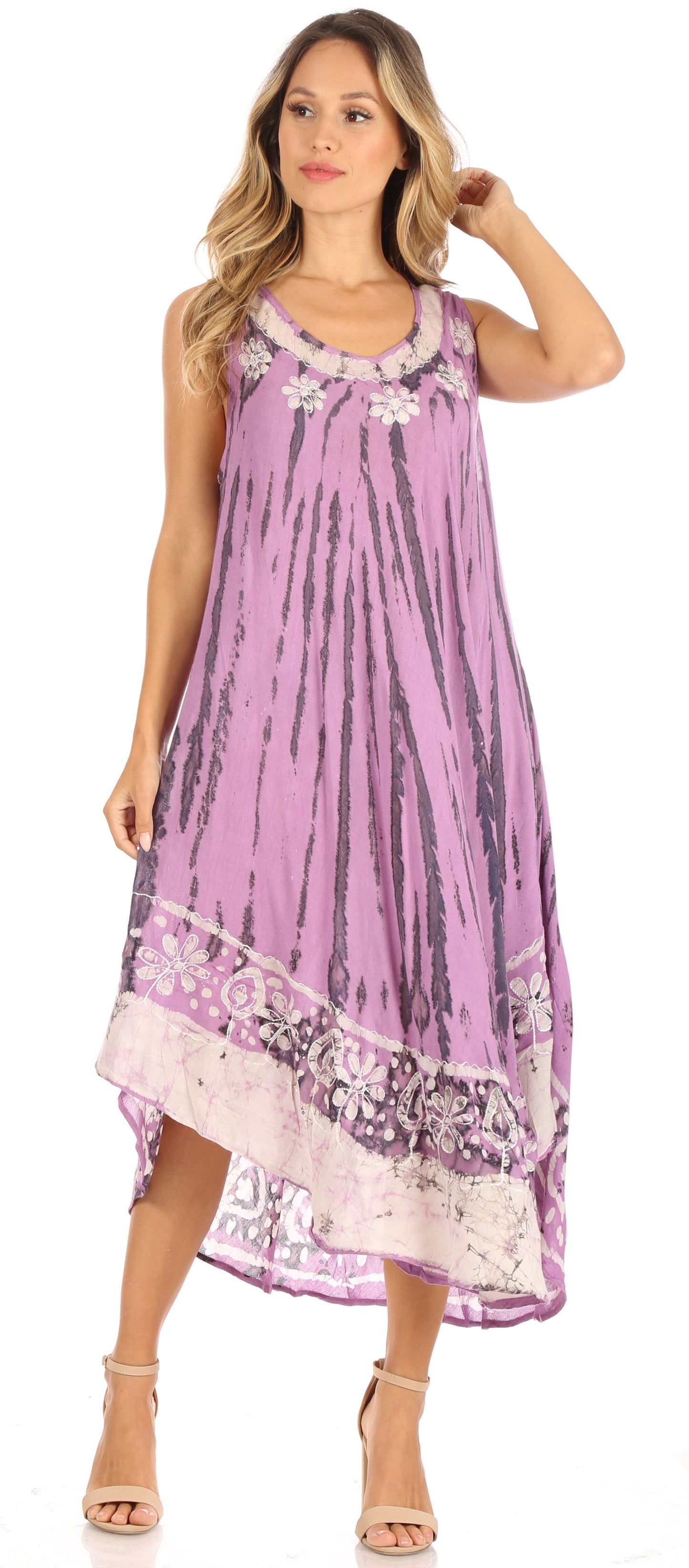 Sakkas Alexis Embroidered Long Sleeveless Floral Caftan Dress / Cover Up - Concordia Style Boutique