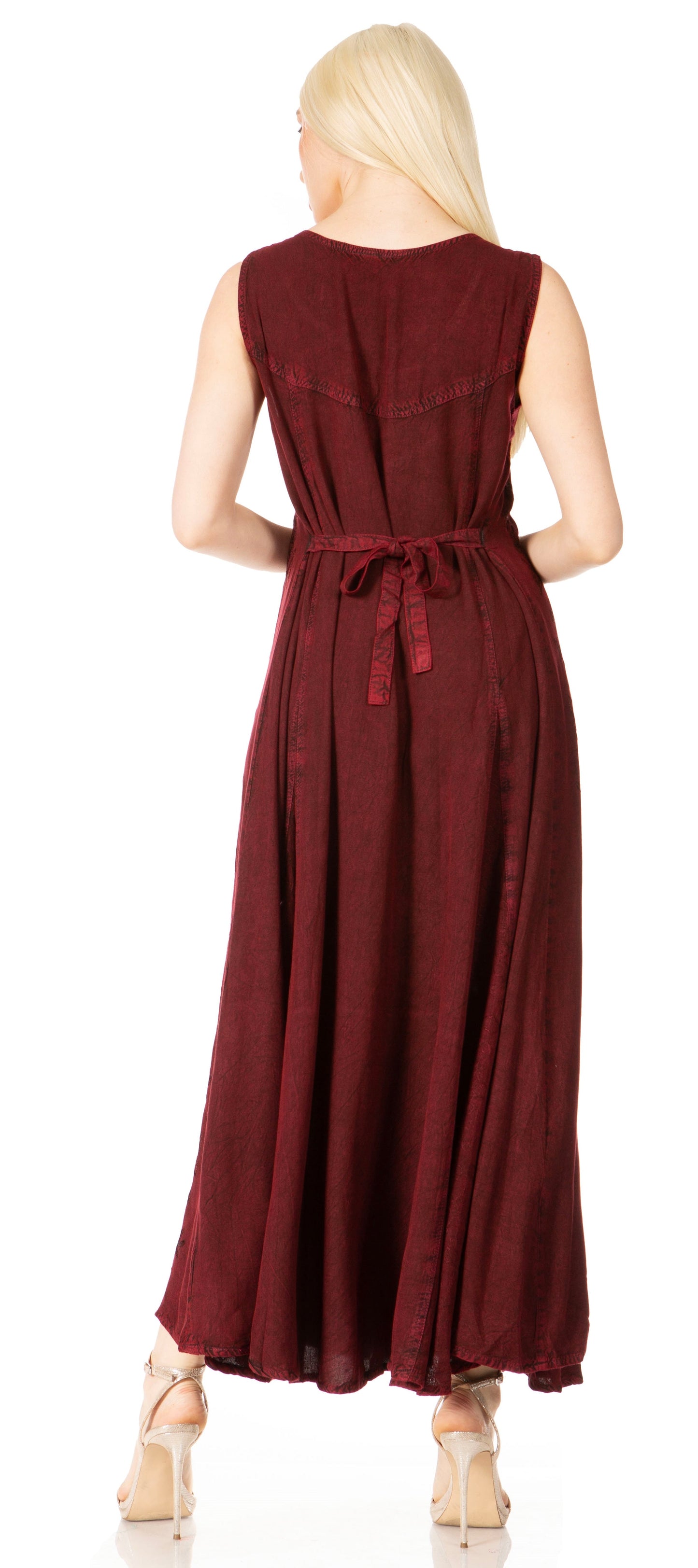 Sakkas Maya Floral Embroidered Sleeveless Button Up Rayon Dress - Concordia Style Boutique