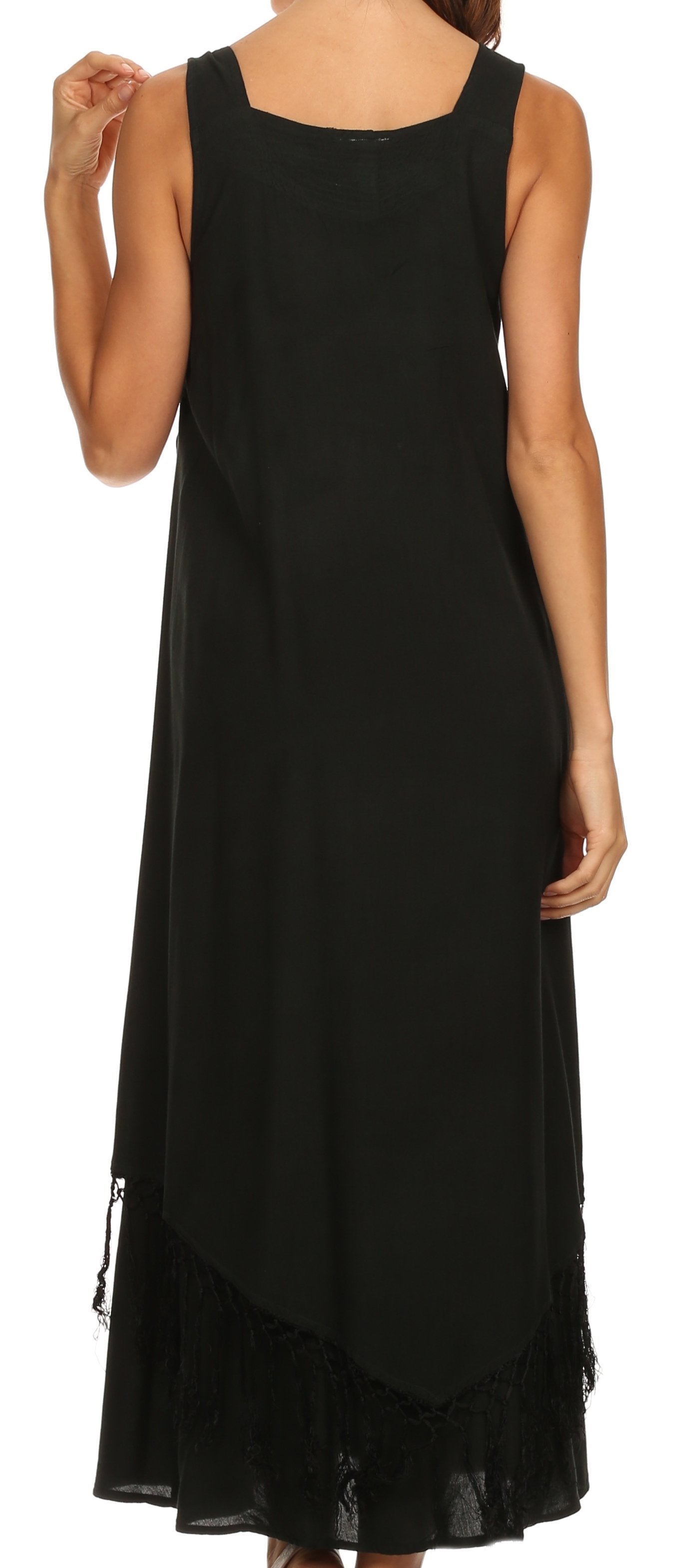 Sakkas Emma Relaxed Fit Scoop Neck Double Layered with Fringe Tank Dress - Concordia Style Boutique